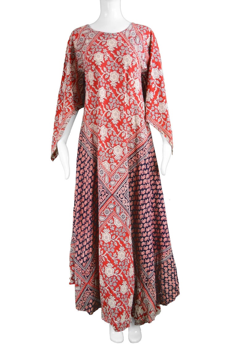 Vintage Print Maxi Kaftan Dress  One Size  red floral