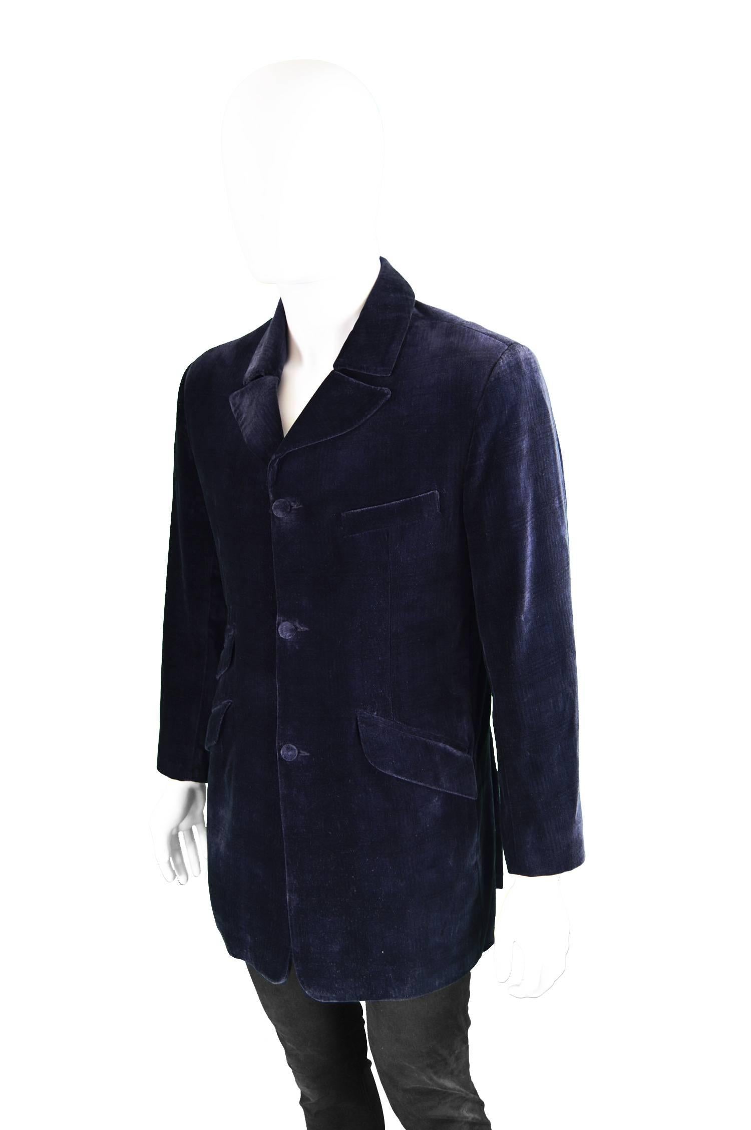 Black William Hunt of Saville Row Vintage Mens Blue Velvet Frock Coat, 1980s For Sale