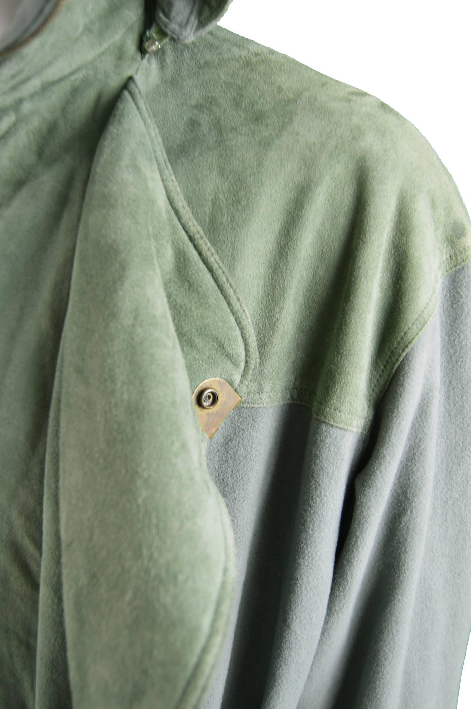 Gray Seldon by Francois Martin Mens Cashmere, Wool & Suede Green Parka Coat, 1990s