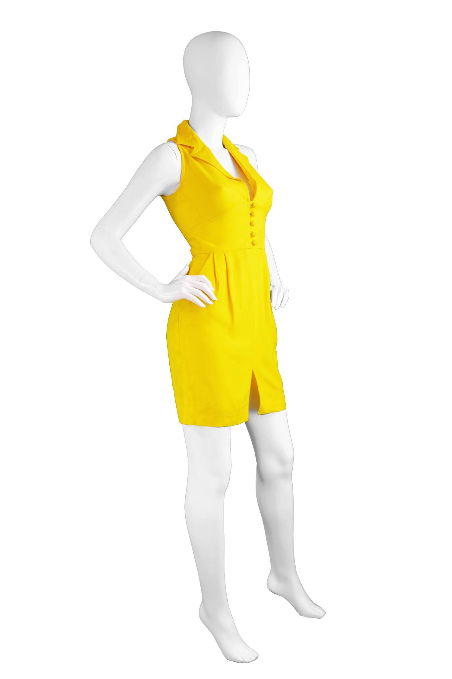 Carven Boutique Vintage Yellow Linen Mini Dress, 1960s In Excellent Condition In Doncaster, South Yorkshire