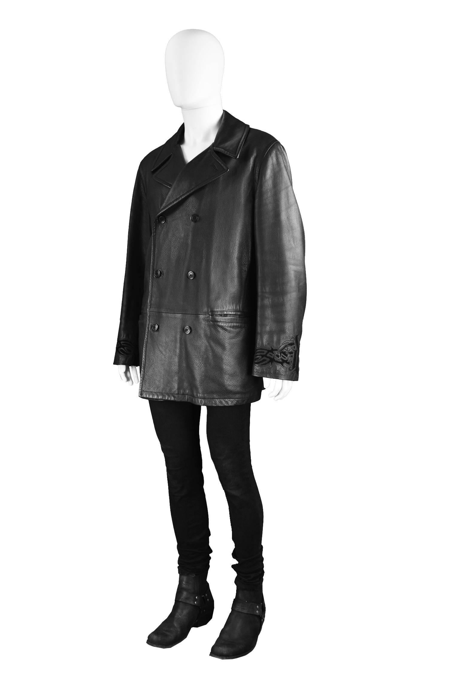Gianni Versace Men's Black Leather Double Breasted Jacket, A/W 2002  For Sale 4