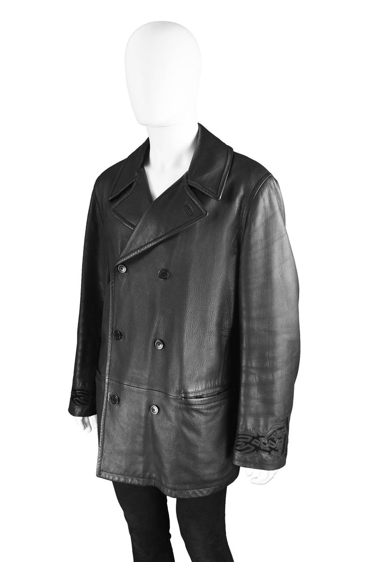 Gianni Versace Men's Black Leather Double Breasted Jacket, A/W 2002 For