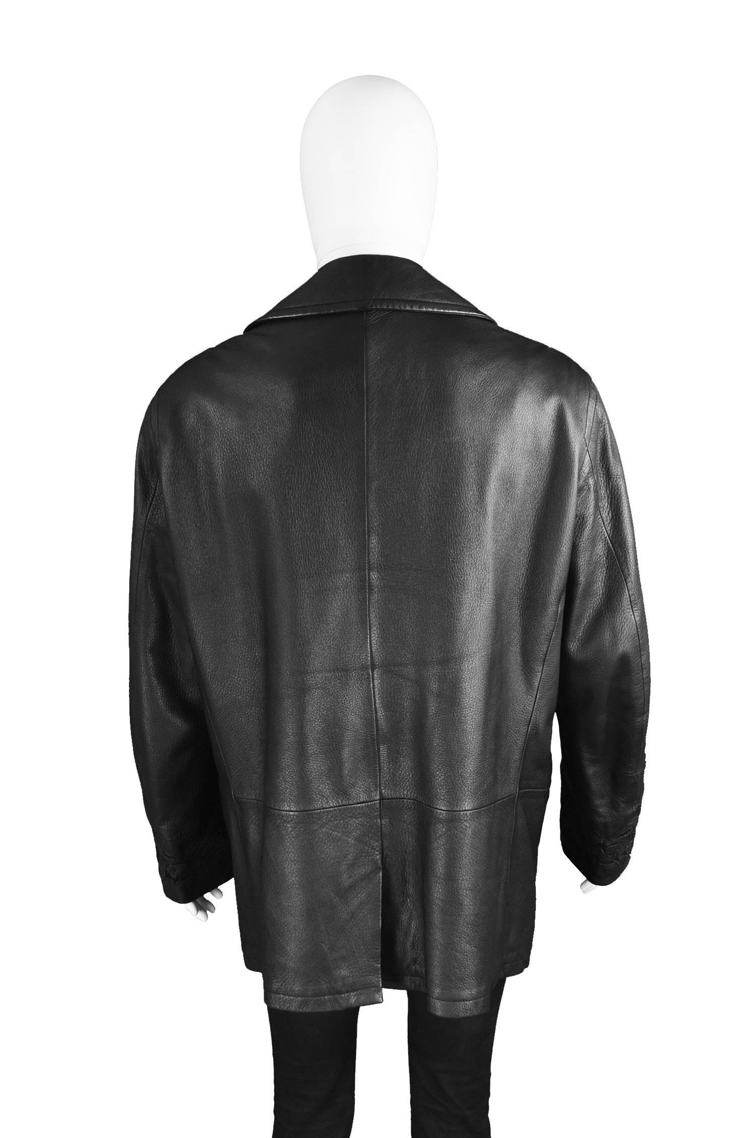 Gianni Versace Men's Black Leather Double Breasted Jacket, A/W 2002  For Sale 6