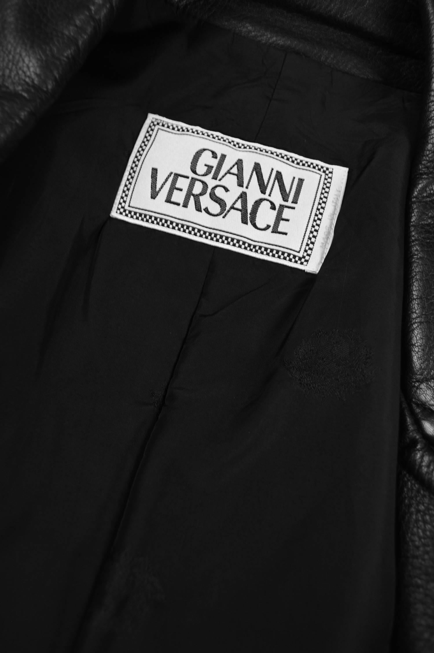 Gianni Versace Men's Black Leather Double Breasted Jacket, A/W 2002  For Sale 7