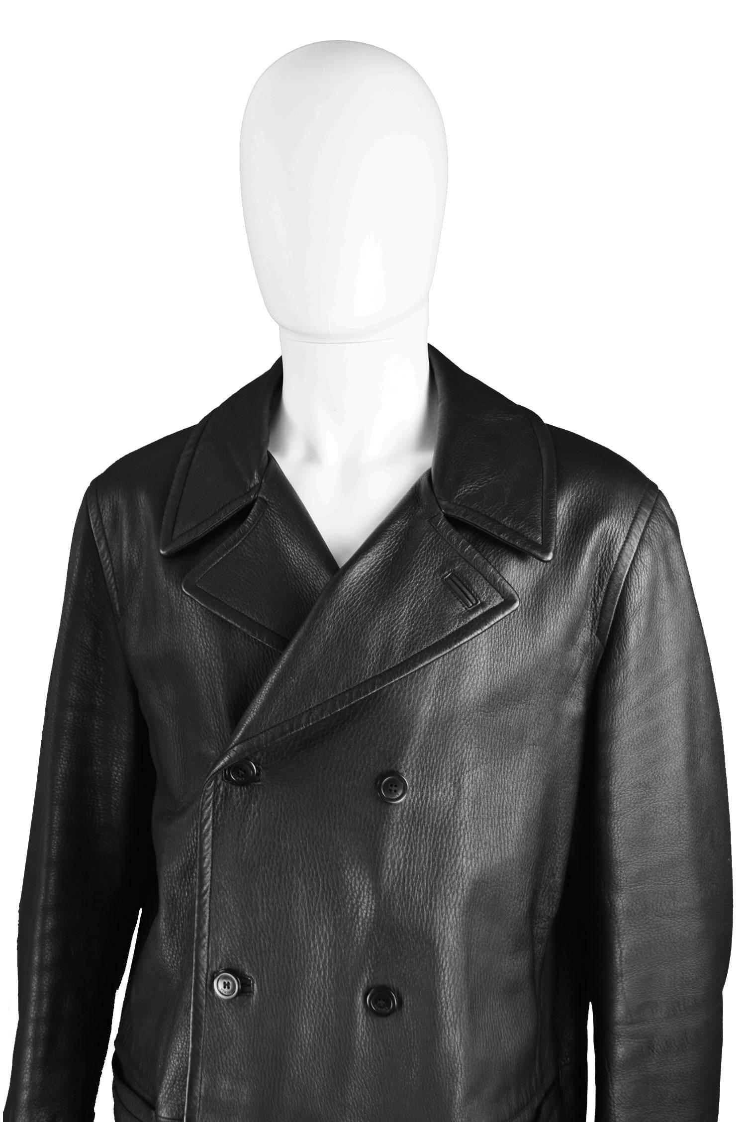 Gianni Versace Men's Black Leather Double Breasted Jacket, A/W 2002  For Sale 1