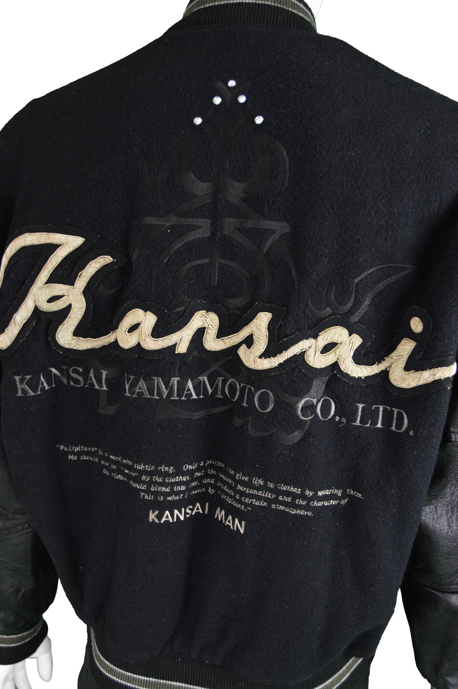 Men's Kansai Yamamoto Mens Vintage Wool & Leather Letterman Jacket, 1990s For Sale