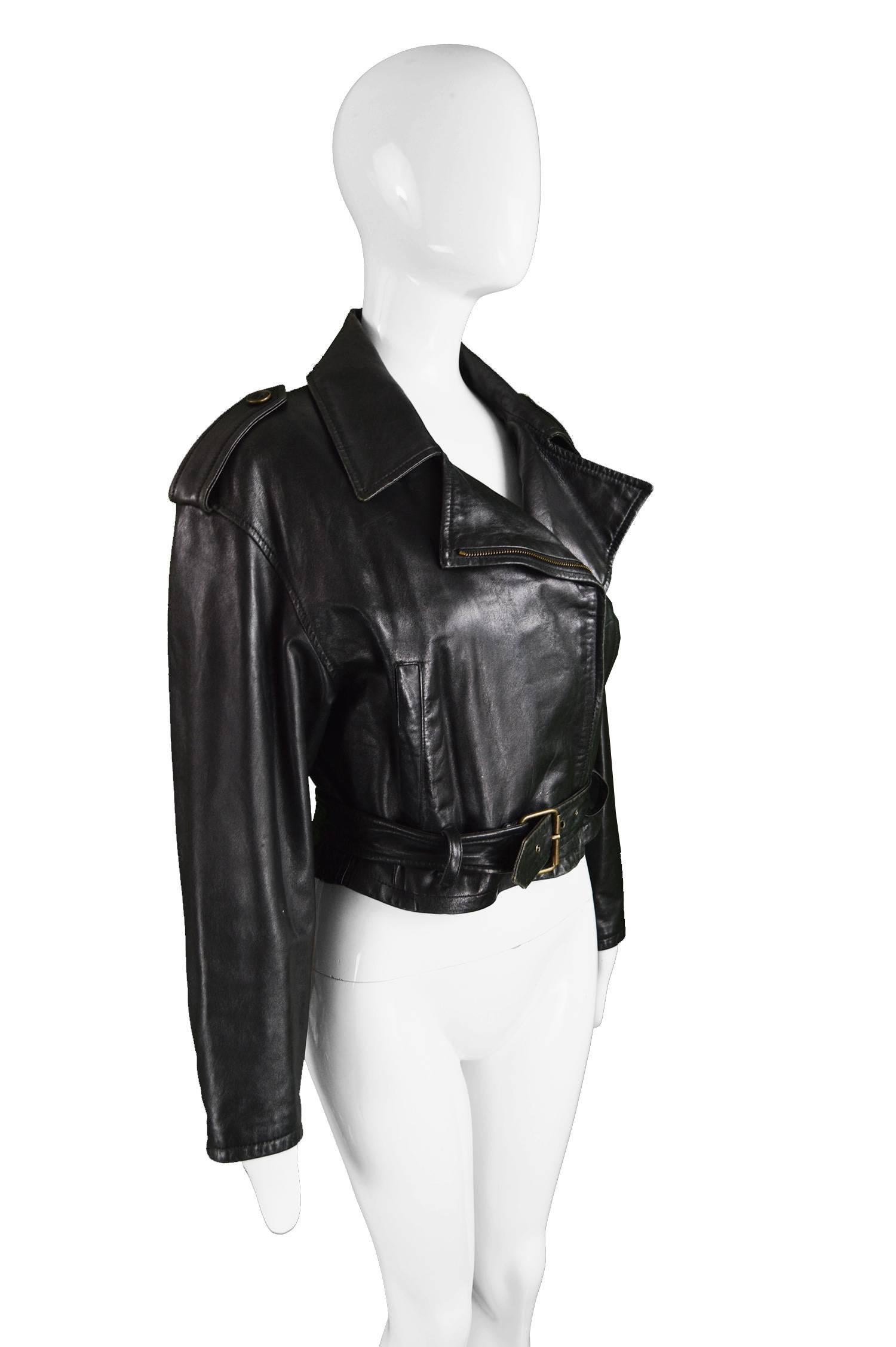 Byblos Women's Black Appliquéd Italian Leather Biker Jacket, A/W 1992 In Excellent Condition In Doncaster, South Yorkshire