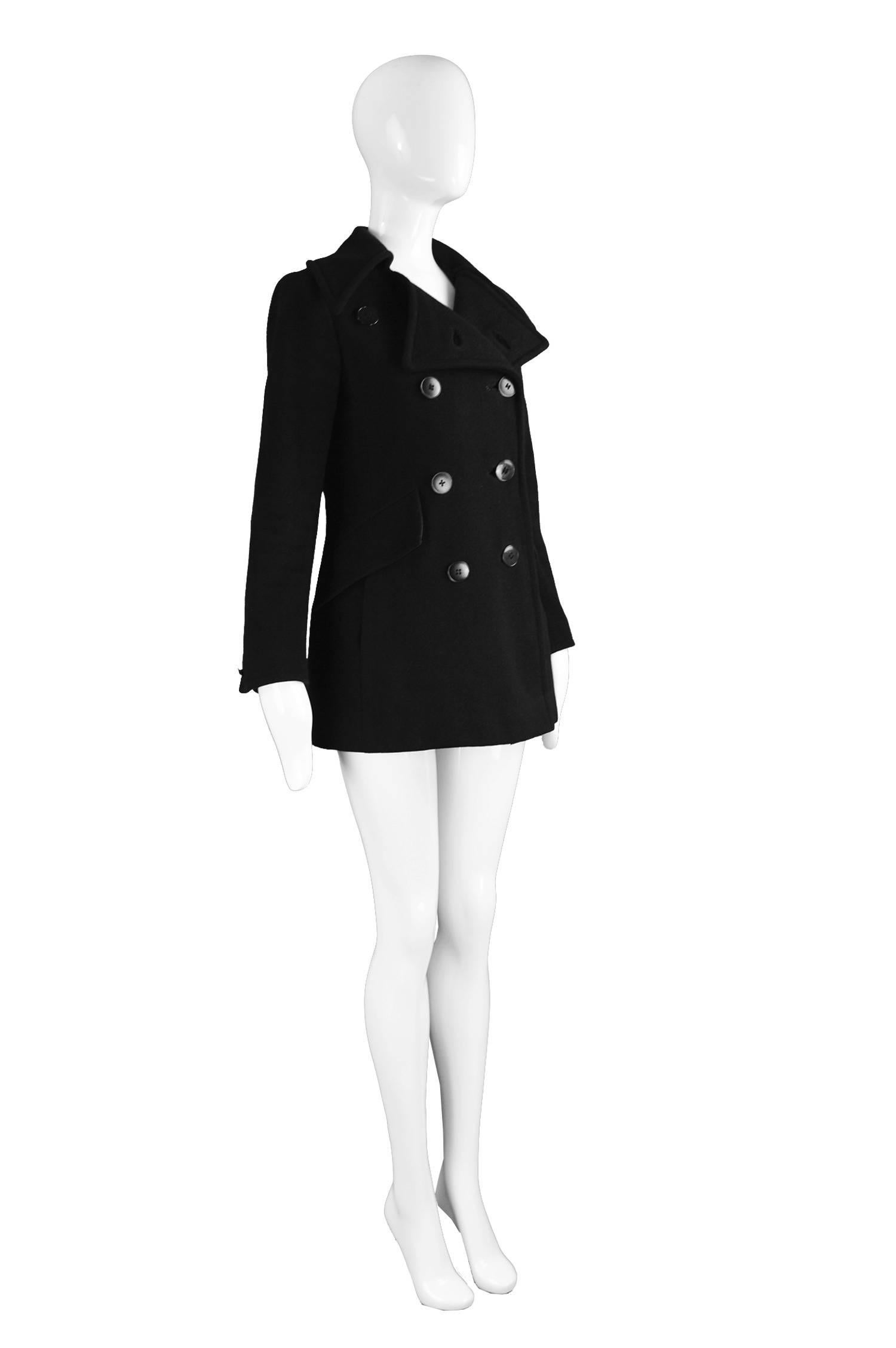 Women's Calvin Klein Vintage Black Wool Double Breasted Pea Coat, 1970s