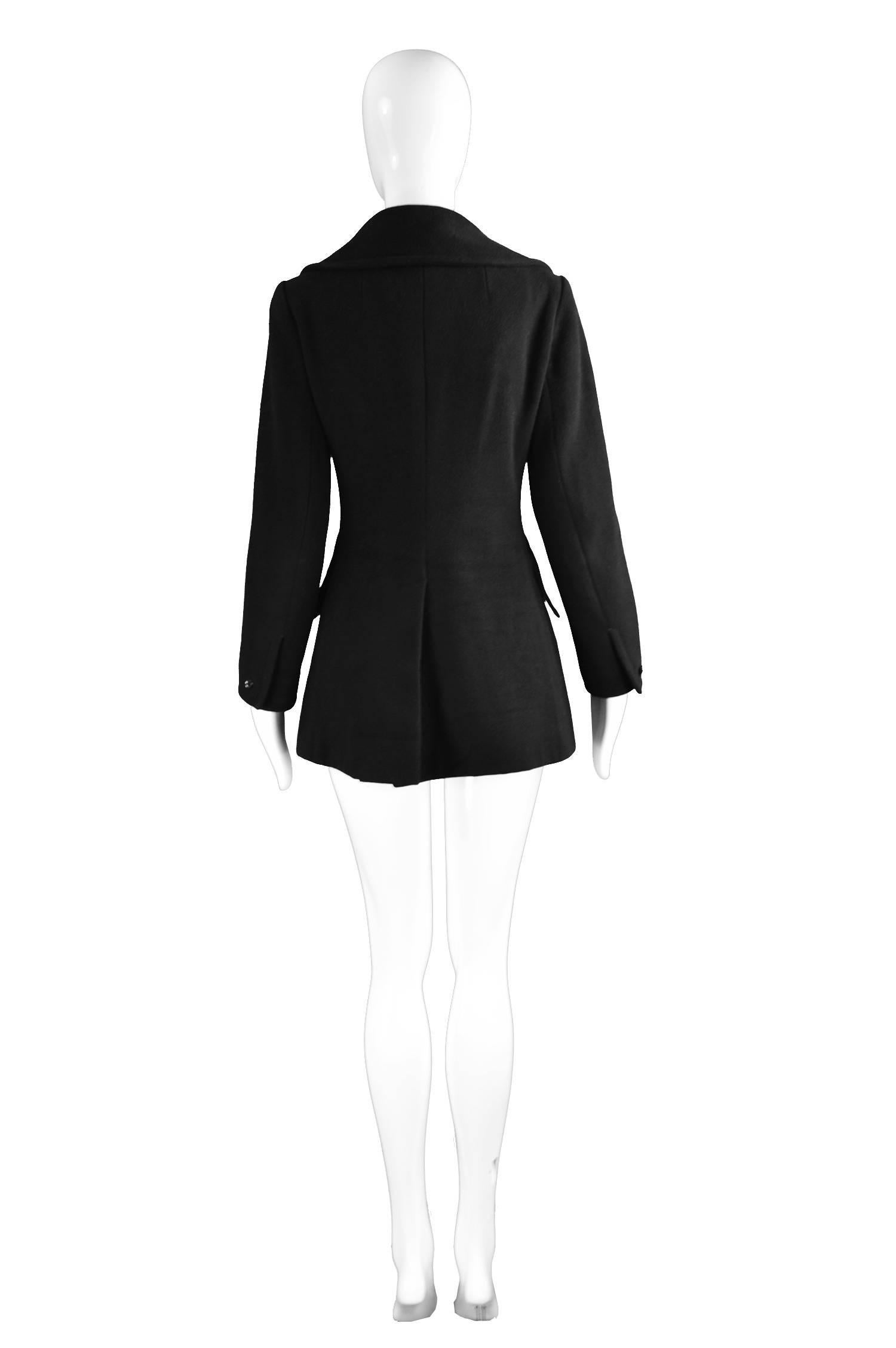 Calvin Klein Vintage Black Wool Double Breasted Pea Coat, 1970s 1