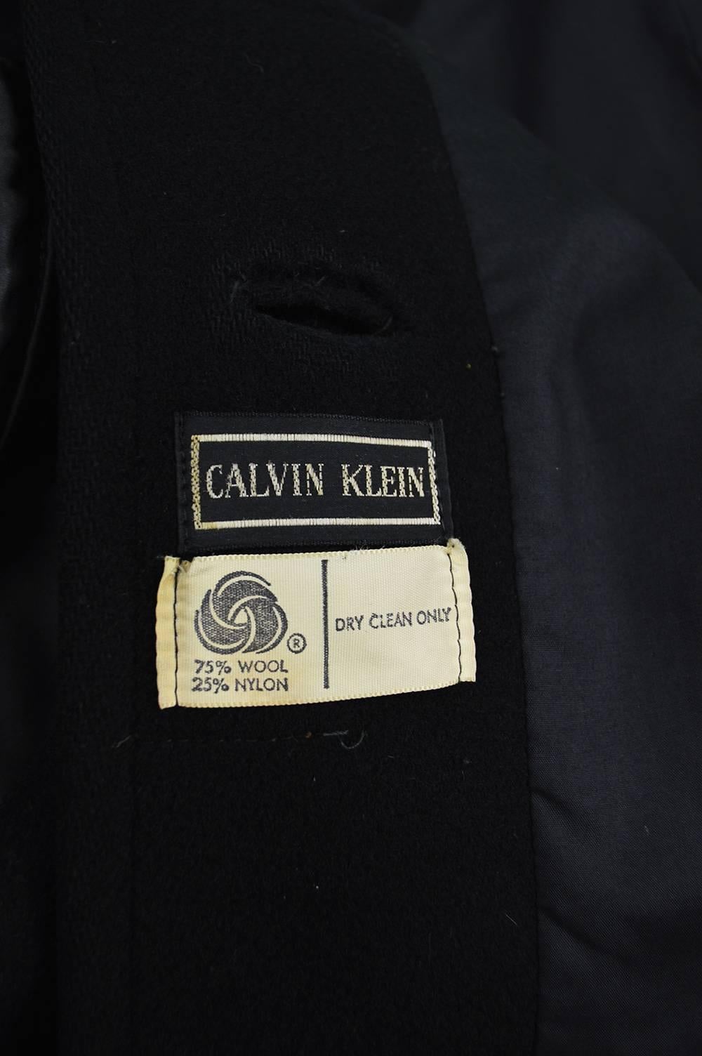 Calvin Klein Vintage Black Wool Double Breasted Pea Coat, 1970s 3