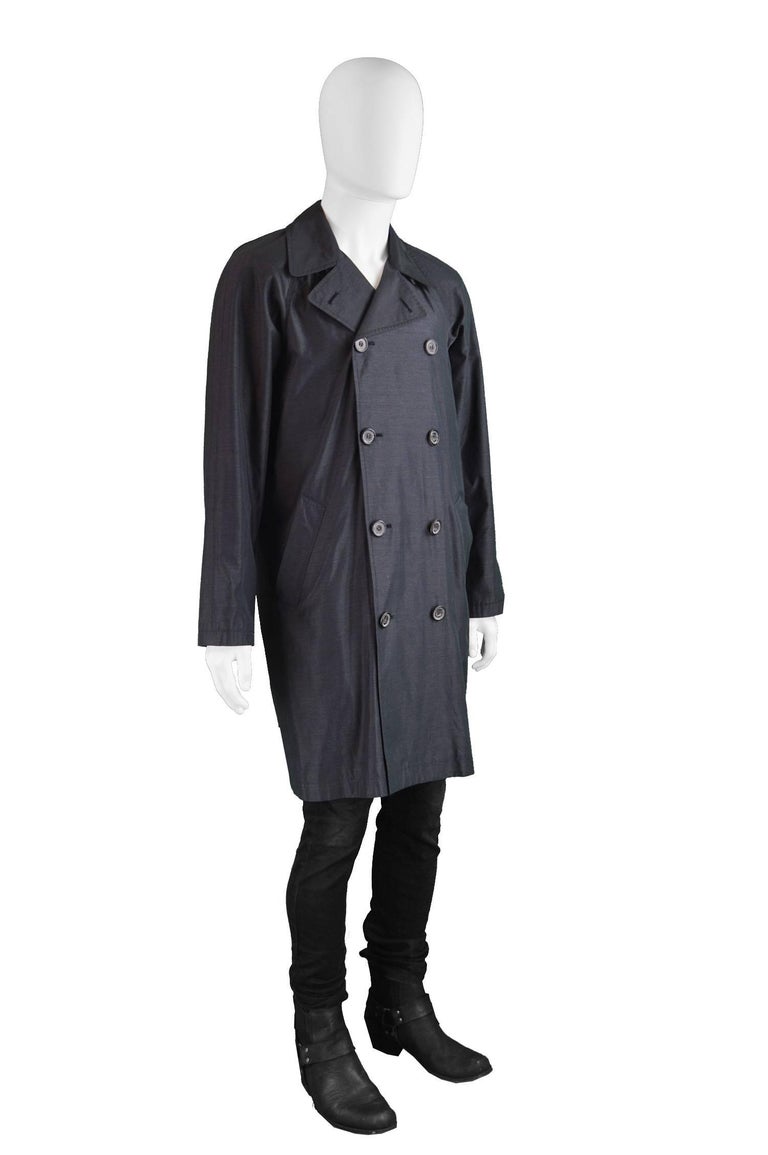 Yves Saint Laurent Mens Vintage Charcoal Gray Silk Trench Coat, 1980s ...