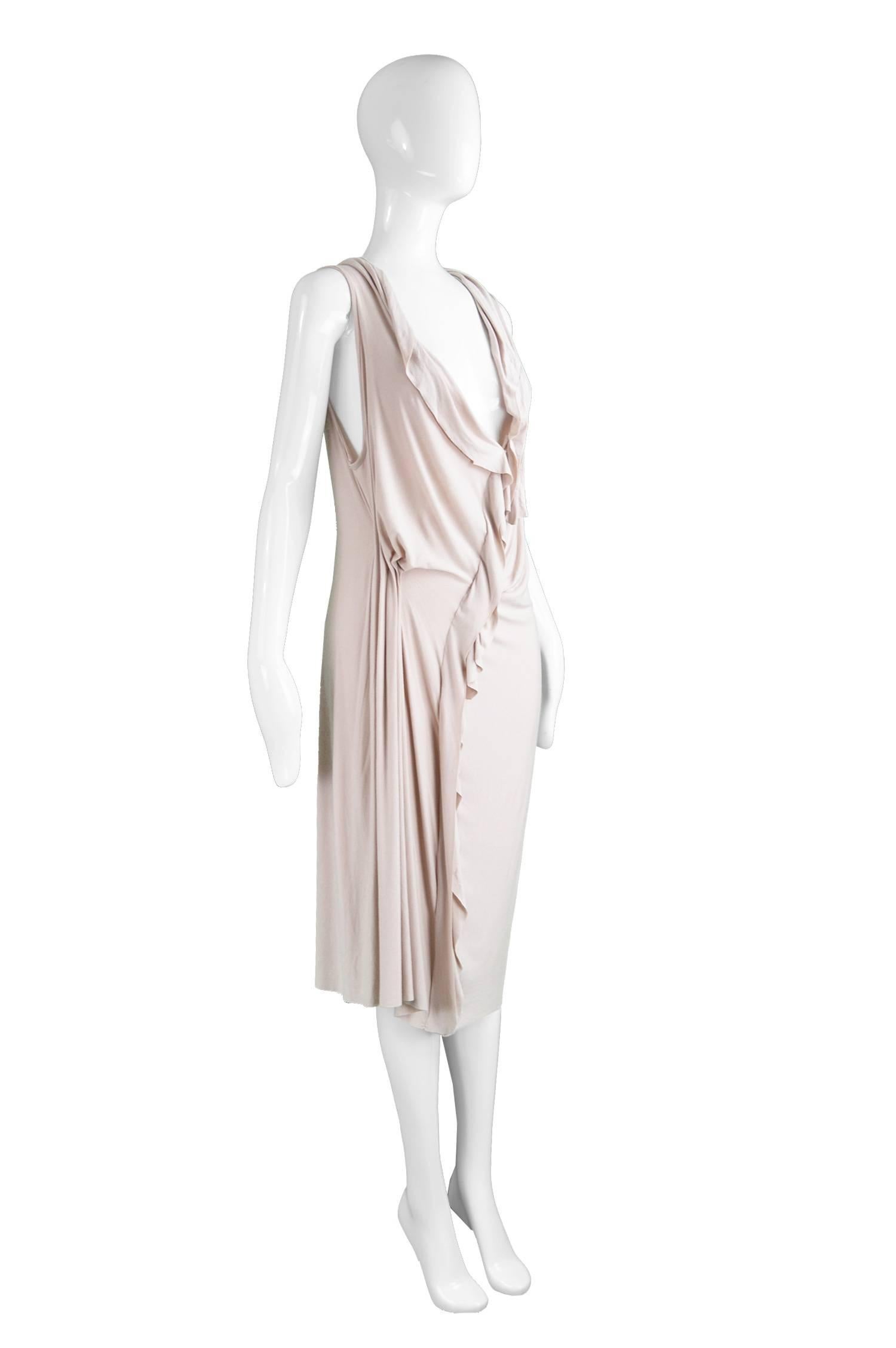 Anne Valérie Hash Pale Blush Pink Ruffled Draped Jersey Dress In Excellent Condition In Doncaster, South Yorkshire