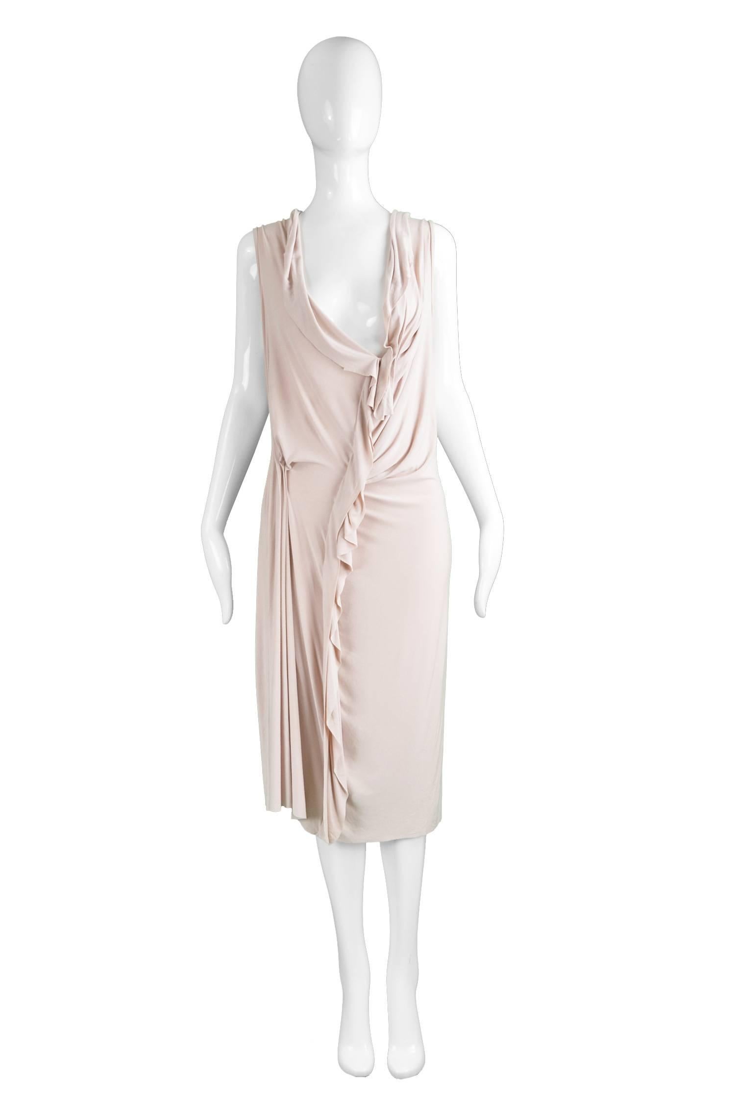 Anne Valérie Hash Blush Pink Ruffled Draped Jersey Dress

Please Click +CONTINUE READING to see measurements, description and condition. 

Size: Marked M
Bust - Up to 42” / 106cm (has a loose bust that is meant to drape open)
Waist - Stretches from