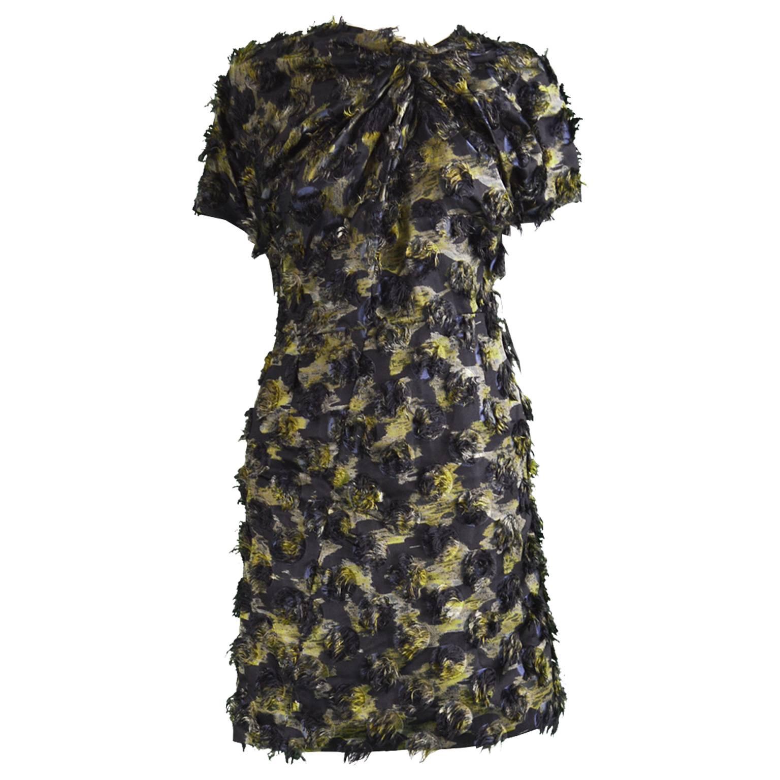 Marni Fuzzy Textured Gathered Silk Short Sleeve Party Dress, A/W 2010