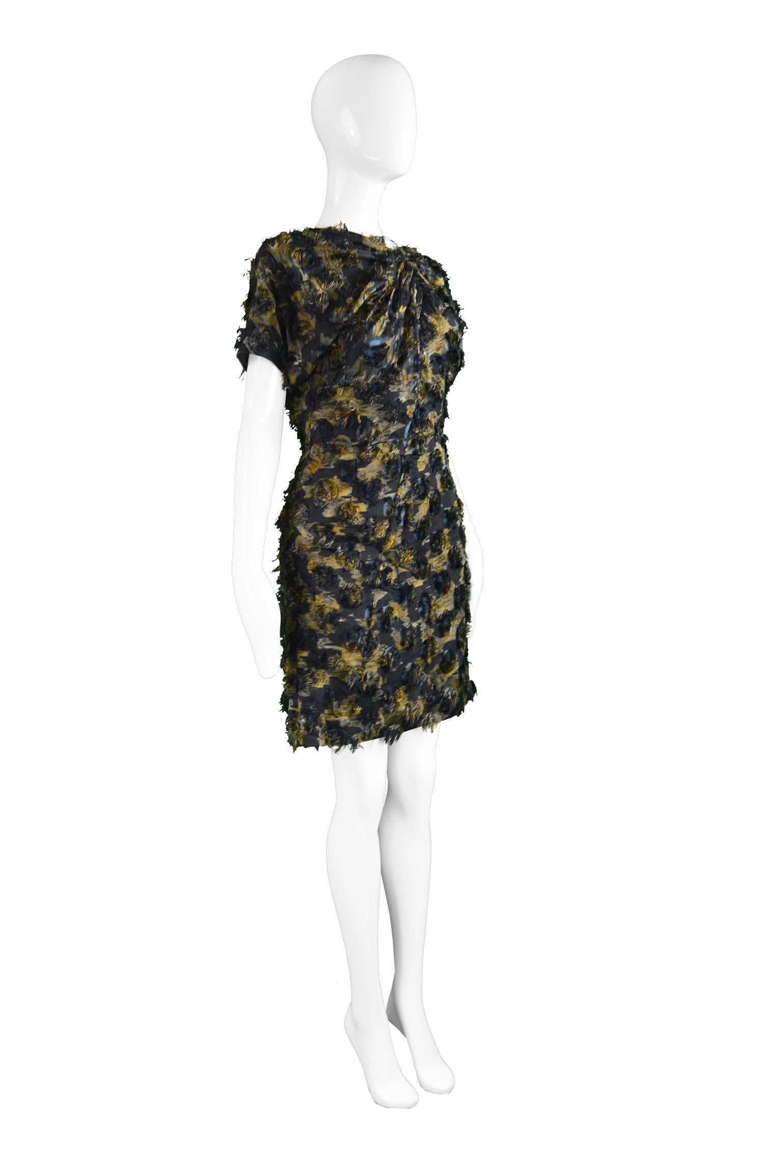 Women's Marni Fuzzy Textured Gathered Silk Short Sleeve Party Dress, A/W 2010 For Sale