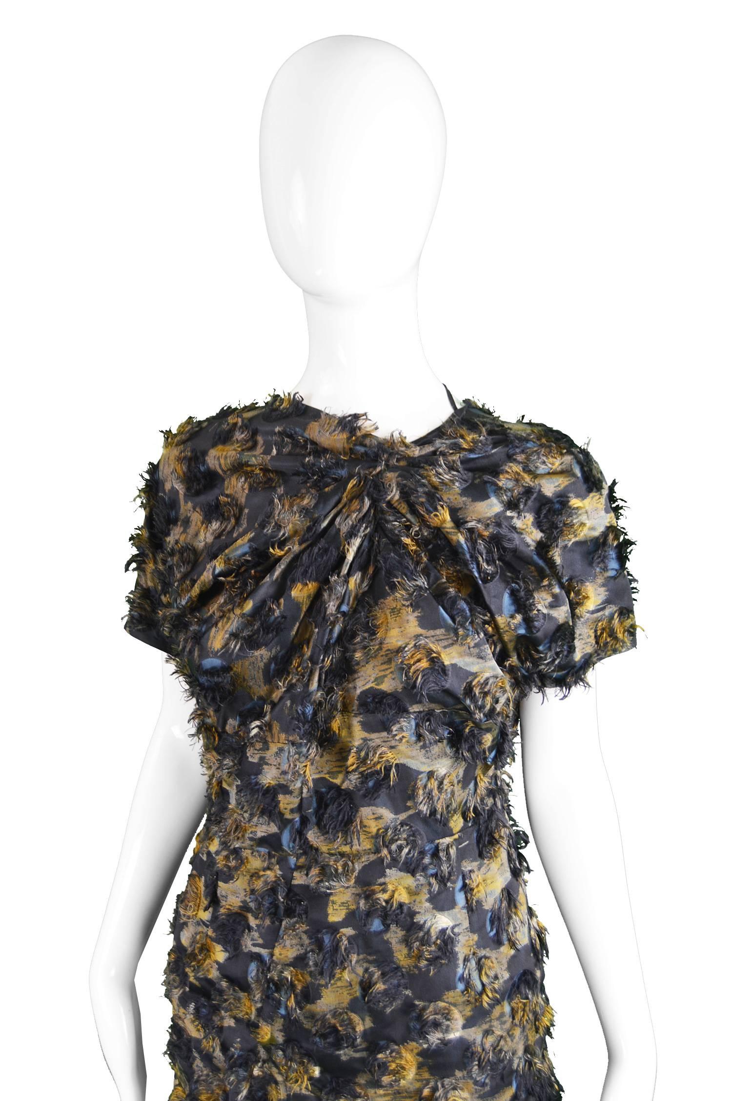 Marni Fuzzy Textured Gathered Silk Short Sleeve Party Dress, A/W 2010 In Excellent Condition For Sale In Doncaster, South Yorkshire