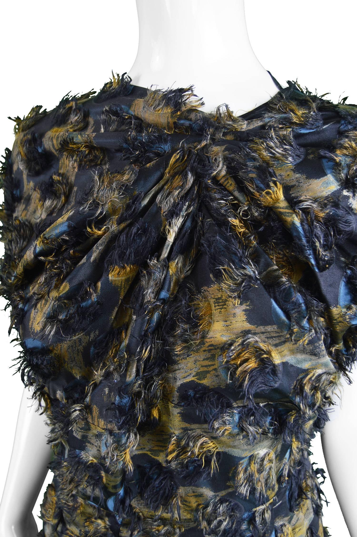 Black Marni Fuzzy Textured Gathered Silk Short Sleeve Party Dress, A/W 2010