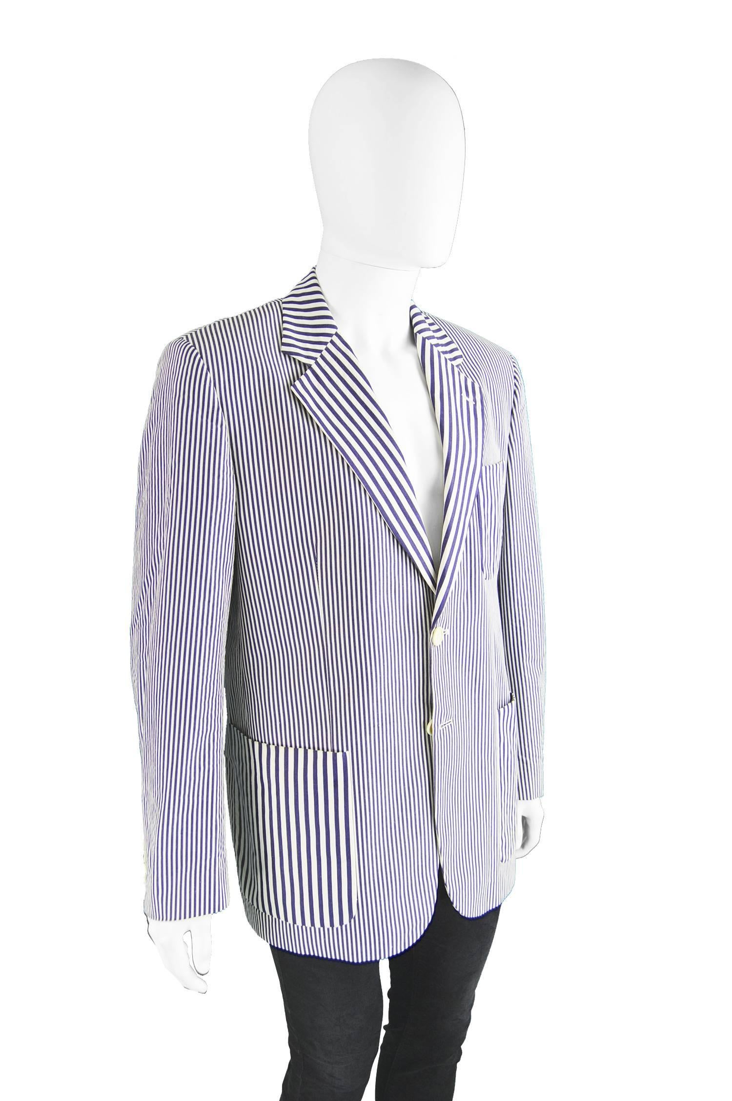 Men's Moschino Vintage Mens Cotton Poplin Optical Illusion Striped Jacket, c. 1997 For Sale