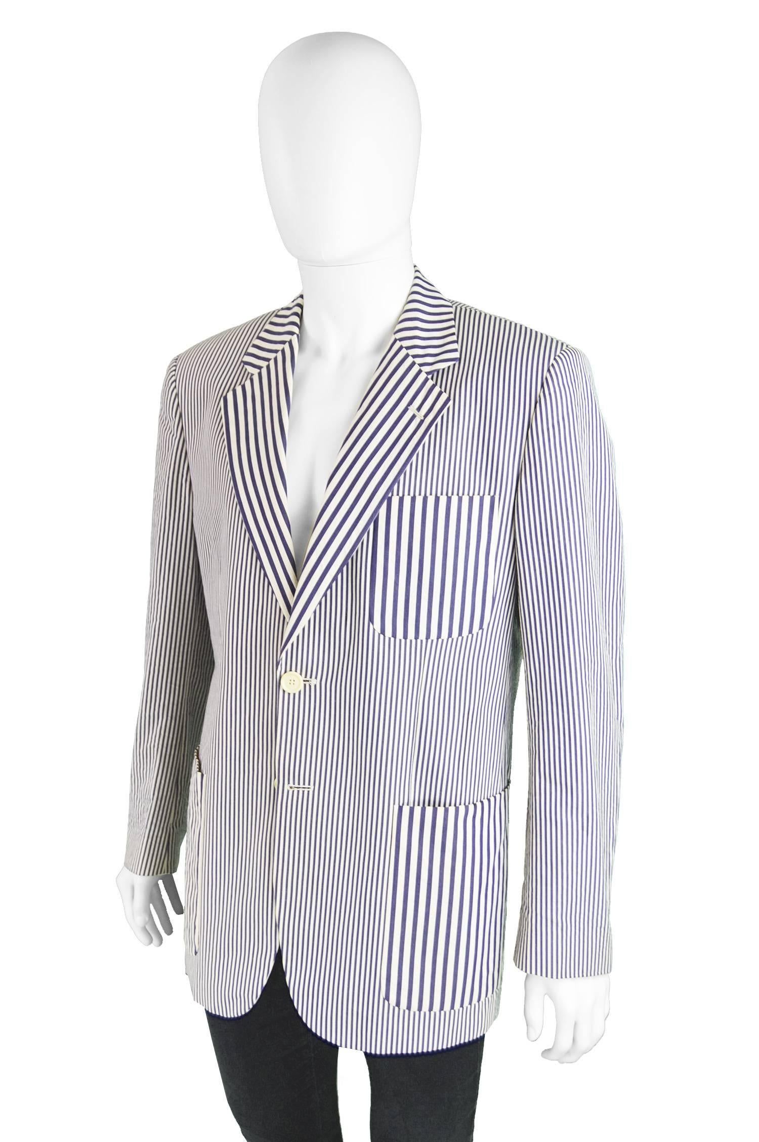 Gray Moschino Vintage Mens Cotton Poplin Optical Illusion Striped Jacket, c. 1997 For Sale