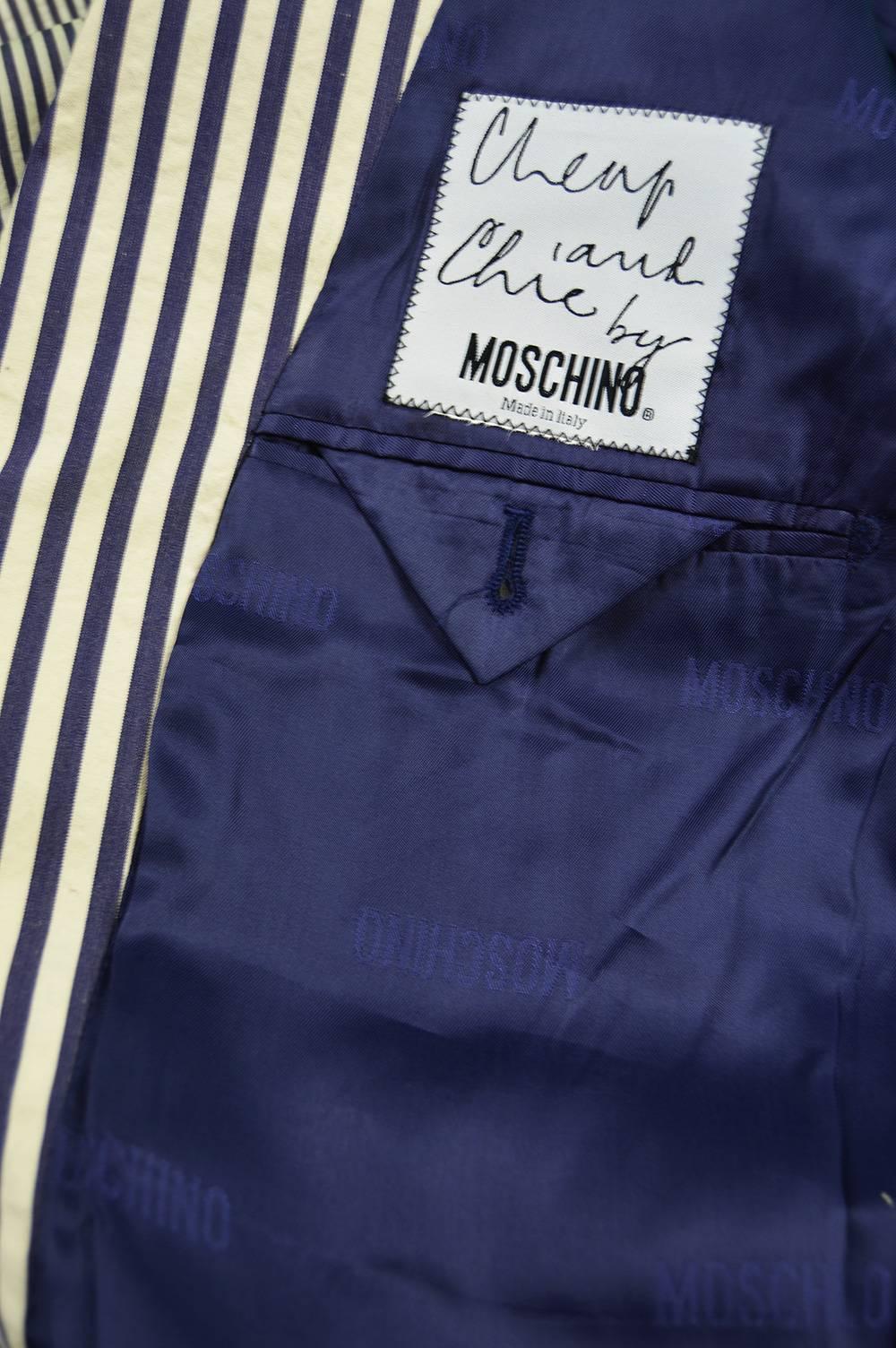 Moschino Vintage Mens Cotton Poplin Optical Illusion Striped Jacket, c. 1997 For Sale 2