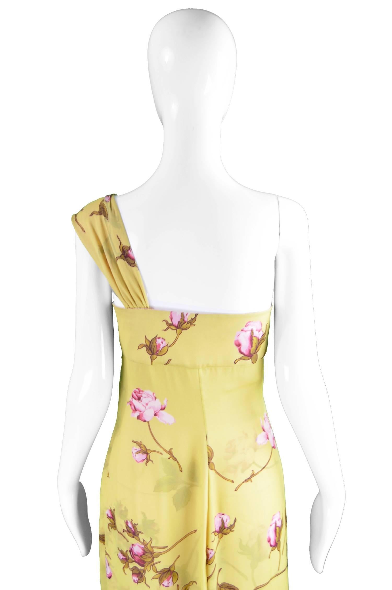Valentino Yellow & Baby Pink Floral Silk One Shoulder Maxi Gown, Spring 2006 3