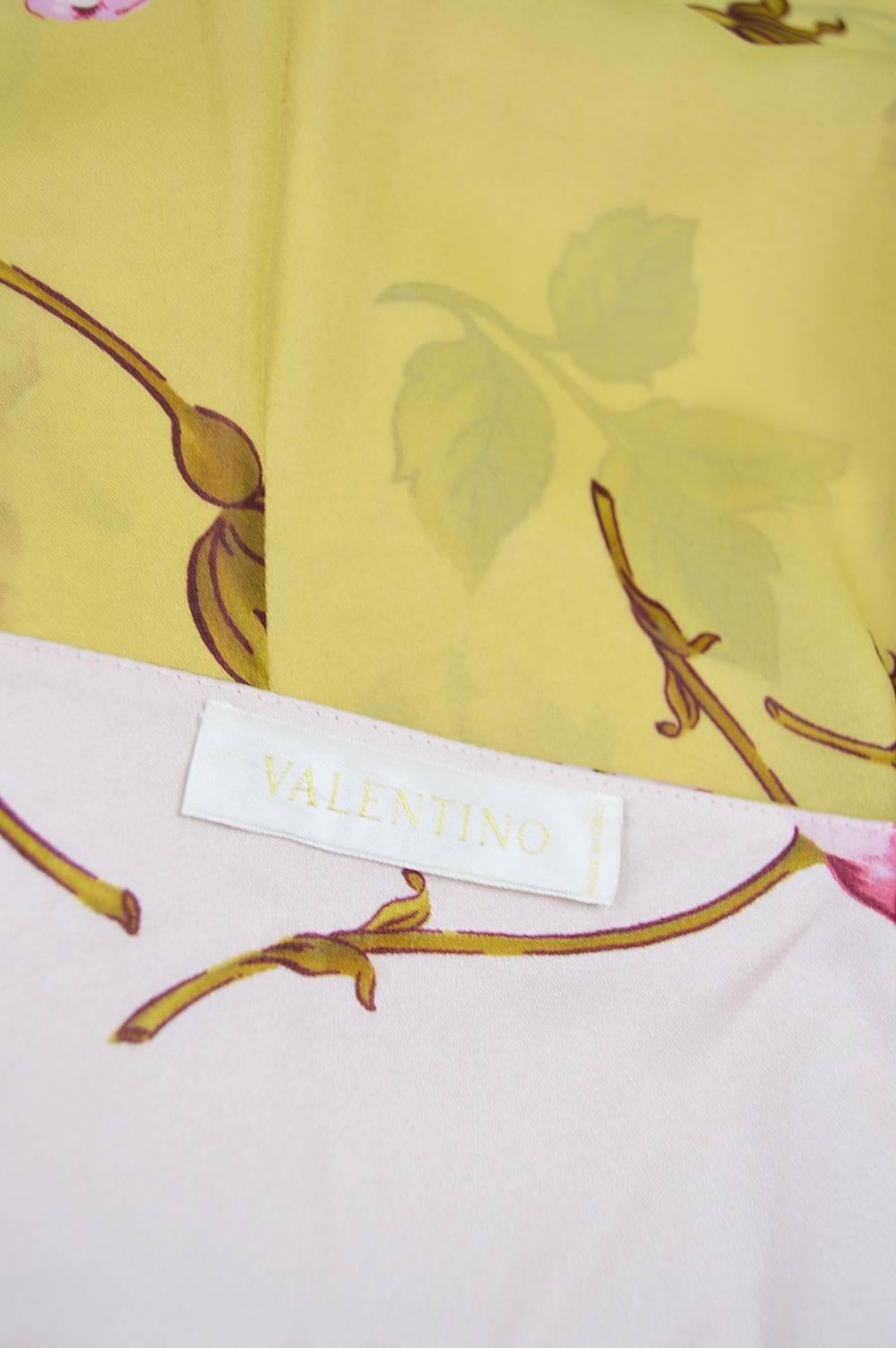 Valentino Yellow & Baby Pink Floral Silk One Shoulder Maxi Gown, Spring 2006 4