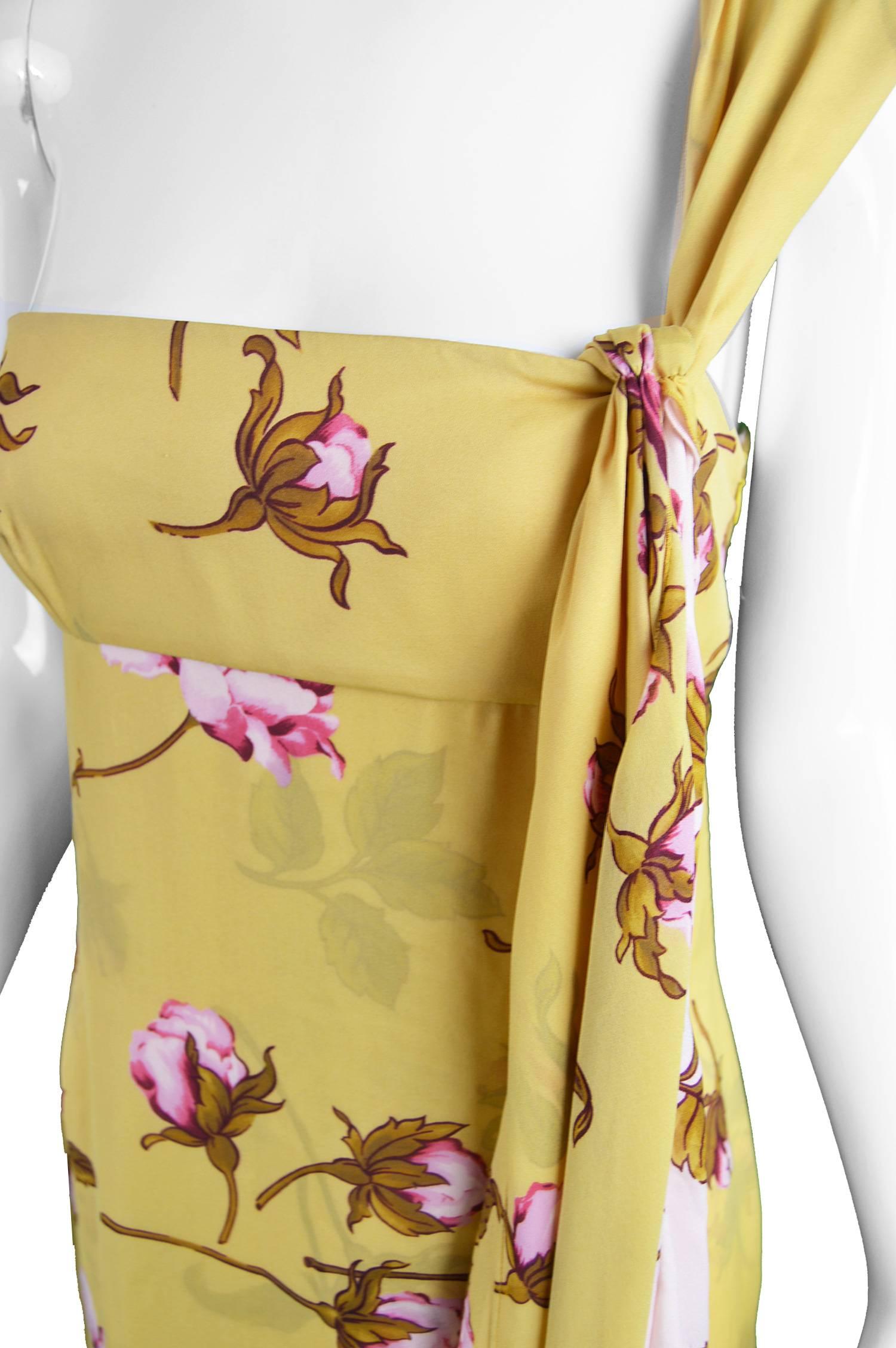 Valentino Yellow & Baby Pink Floral Silk One Shoulder Maxi Gown, Spring 2006 In Excellent Condition In Doncaster, South Yorkshire