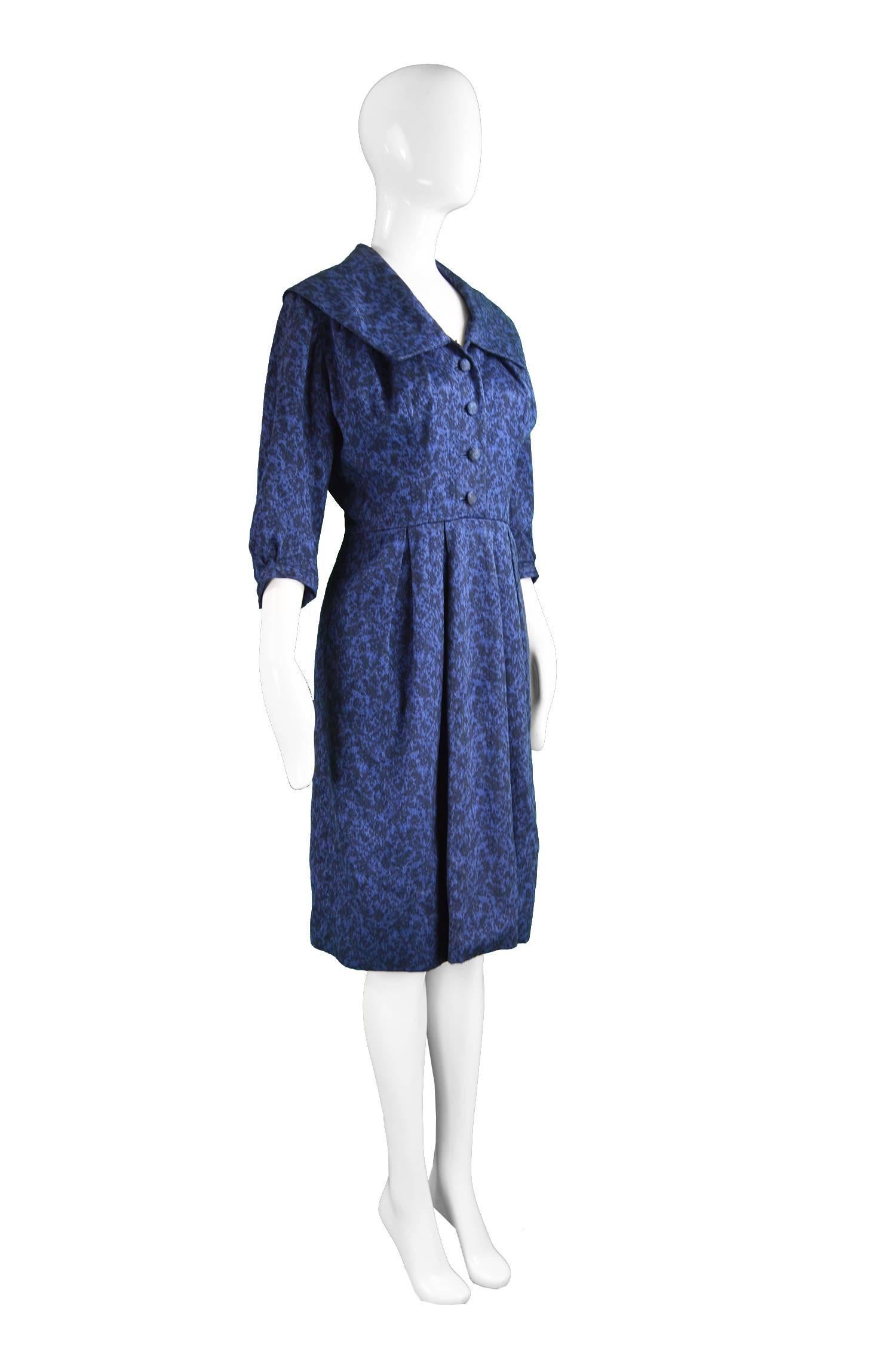 Purple Christian Dior Vintage Blue & Black Wide Sailor Collar Dress, c.1954 For Sale