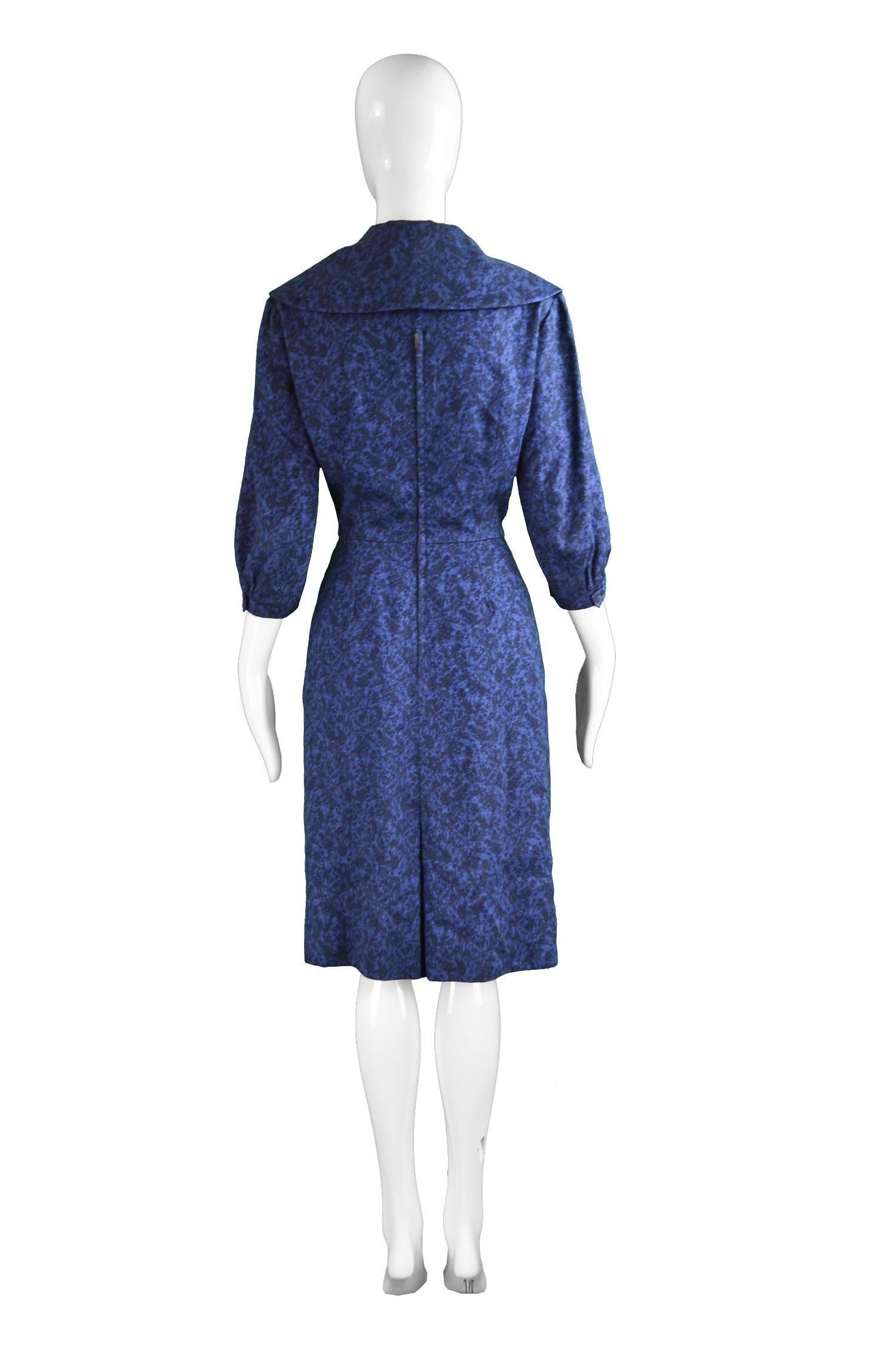 Christian Dior Vintage Blue & Black Wide Sailor Collar Dress, c.1954 In Excellent Condition For Sale In Doncaster, South Yorkshire