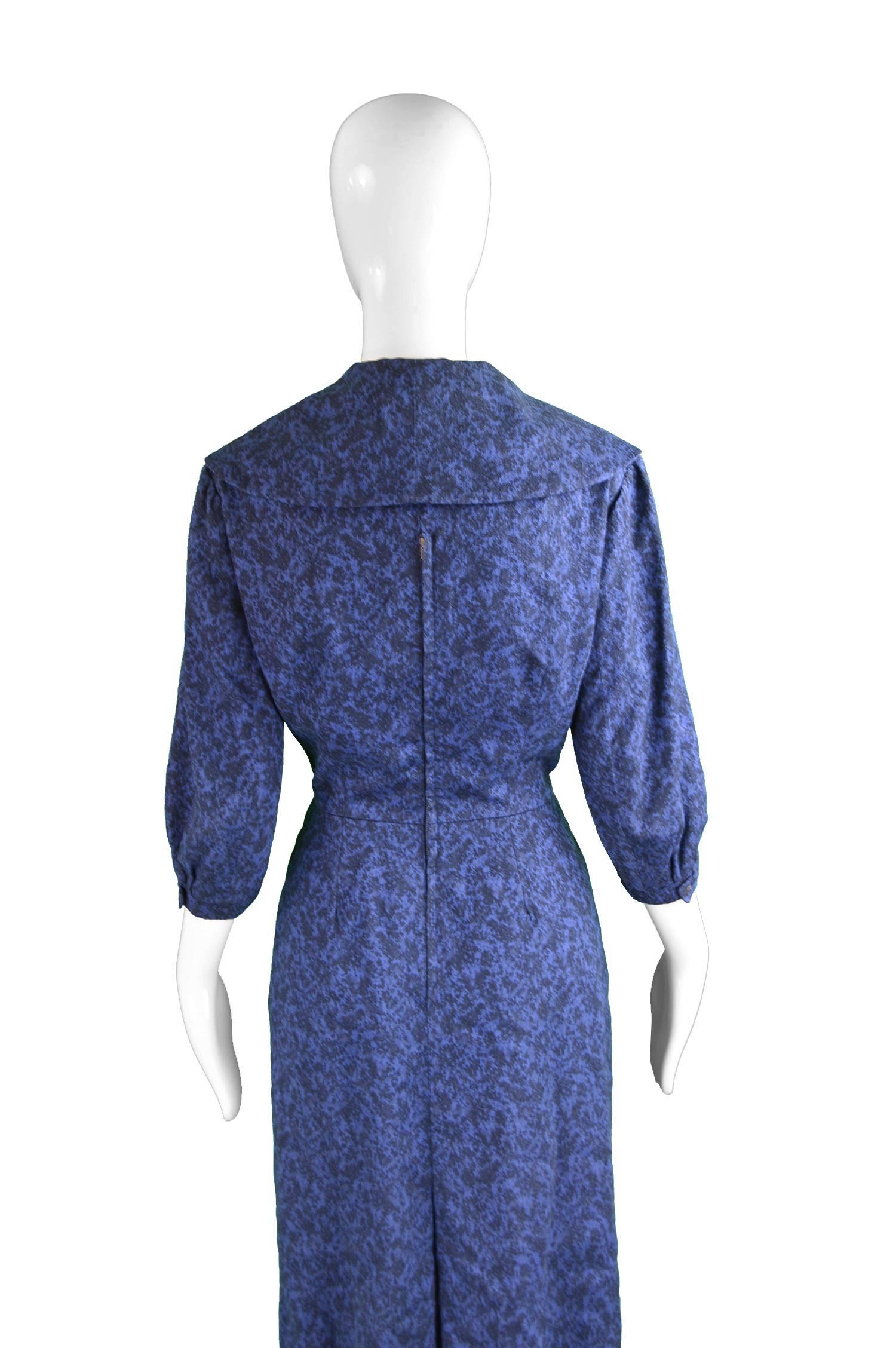 Women's Christian Dior Vintage Blue & Black Wide Sailor Collar Dress, c.1954 For Sale