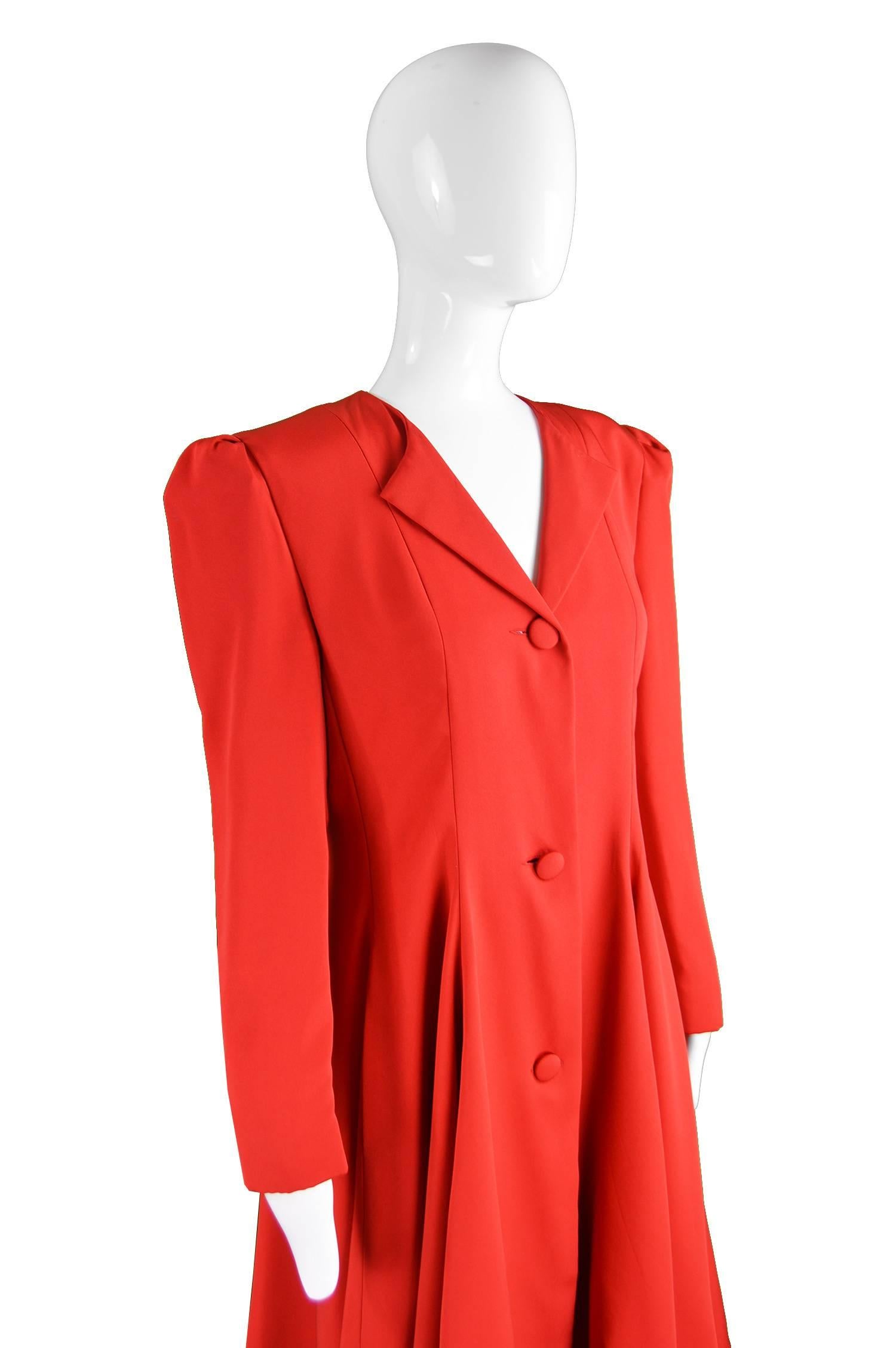 Women's Carolina Herrera For Neiman Marcus Red Silk Full Skirt Evening Coat, 1980s