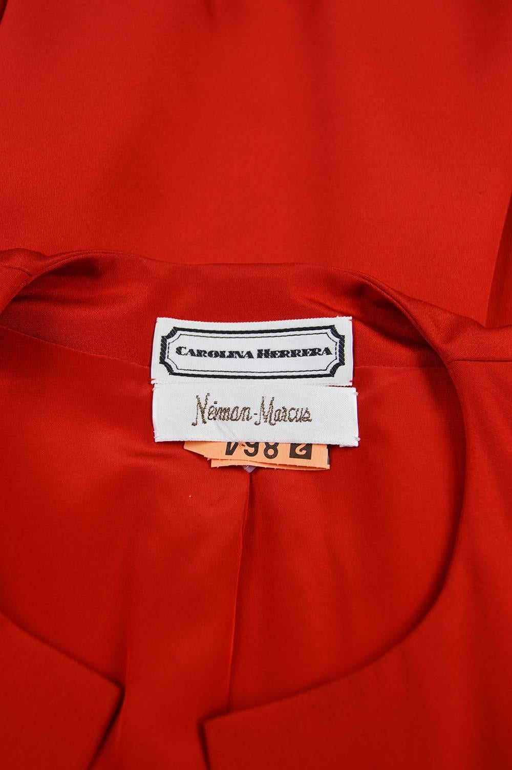 Carolina Herrera For Neiman Marcus Red Silk Full Skirt Evening Coat, 1980s 4