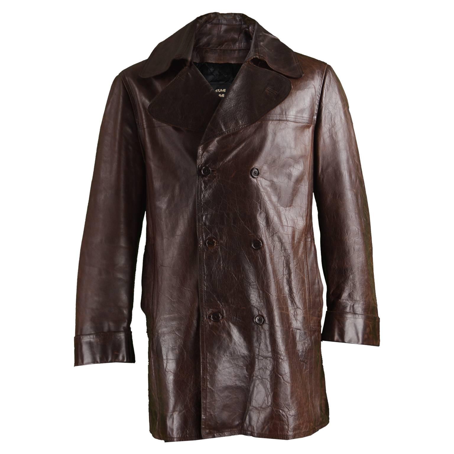 Costume National Homme Brown Italian Leather Mens Leather Peacoat