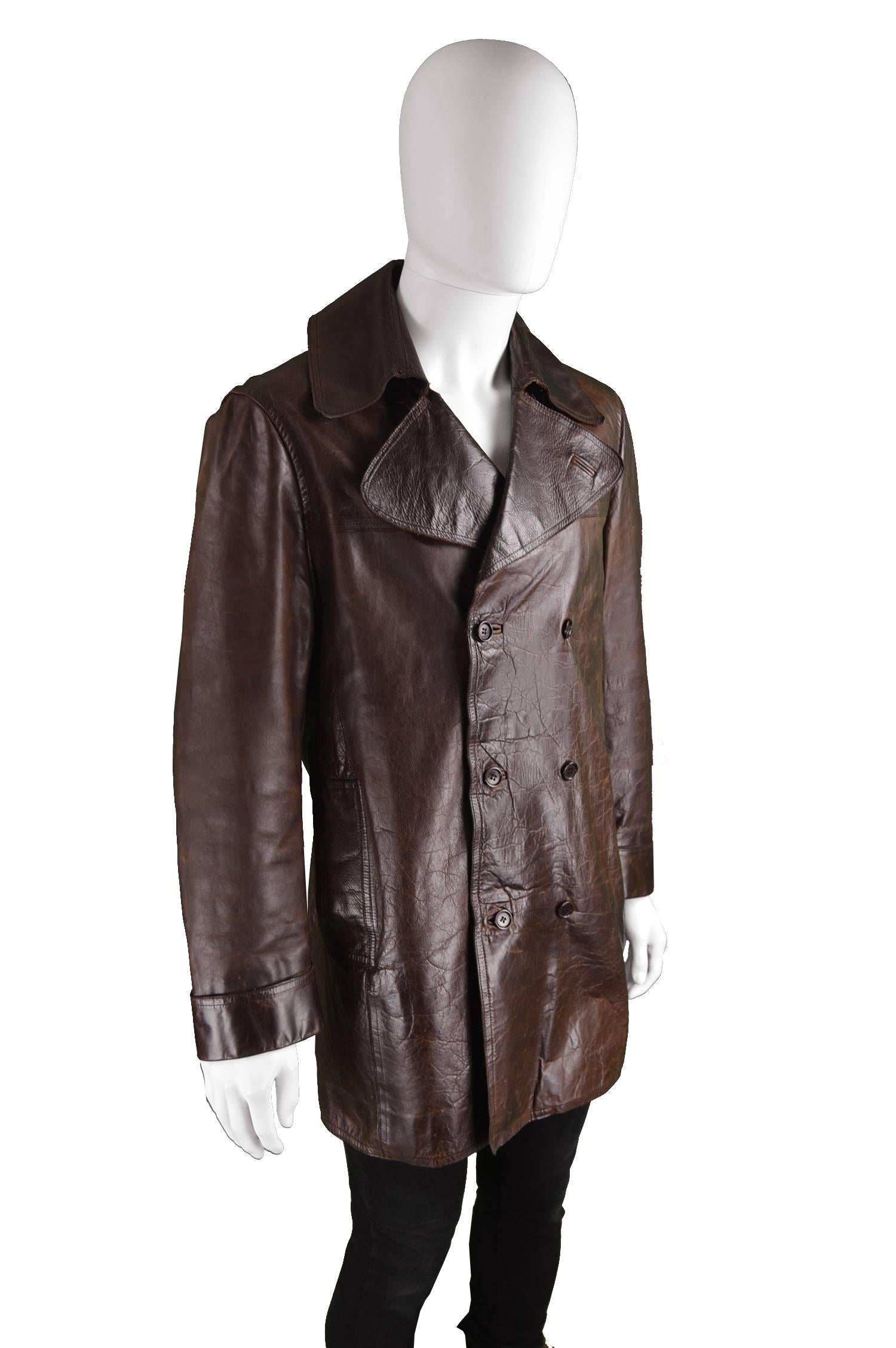 mens leather pea coat