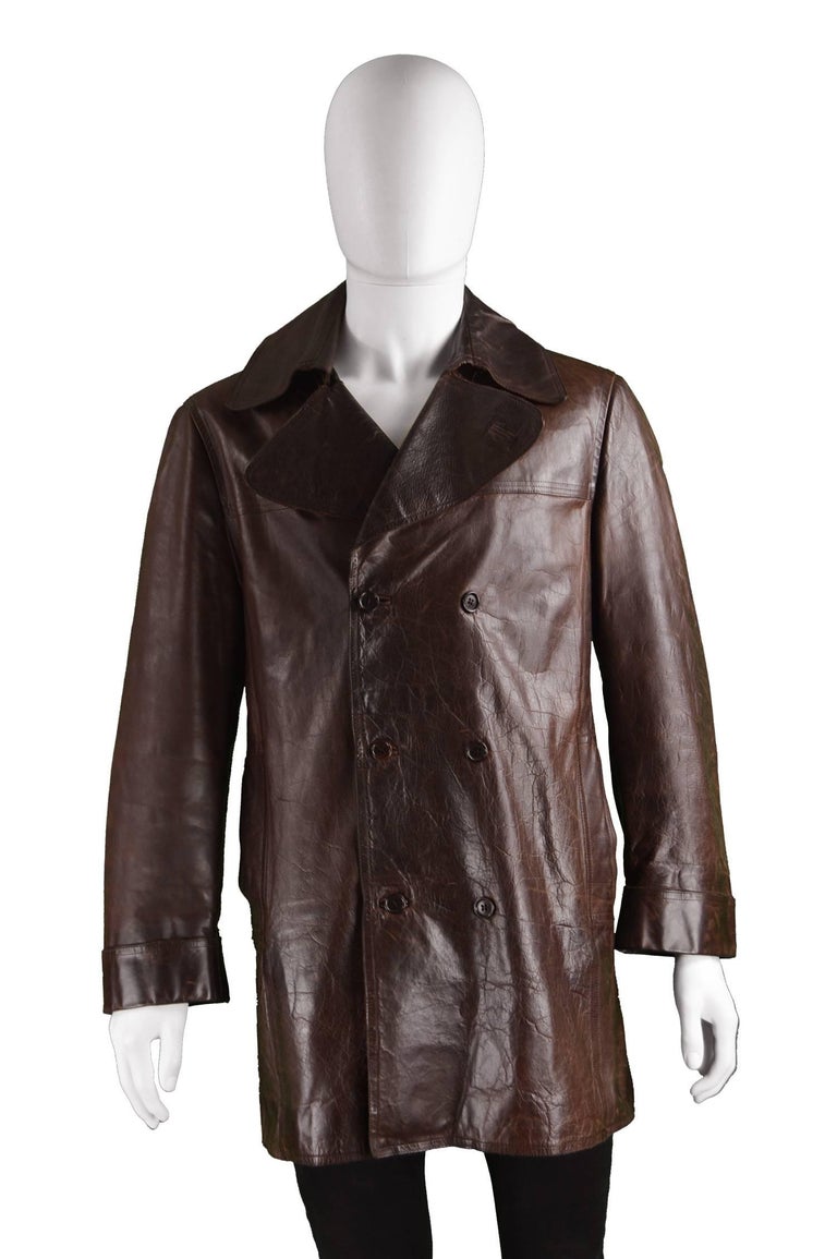 Costume National Homme Brown Italian Leather Mens Leather Peacoat ...