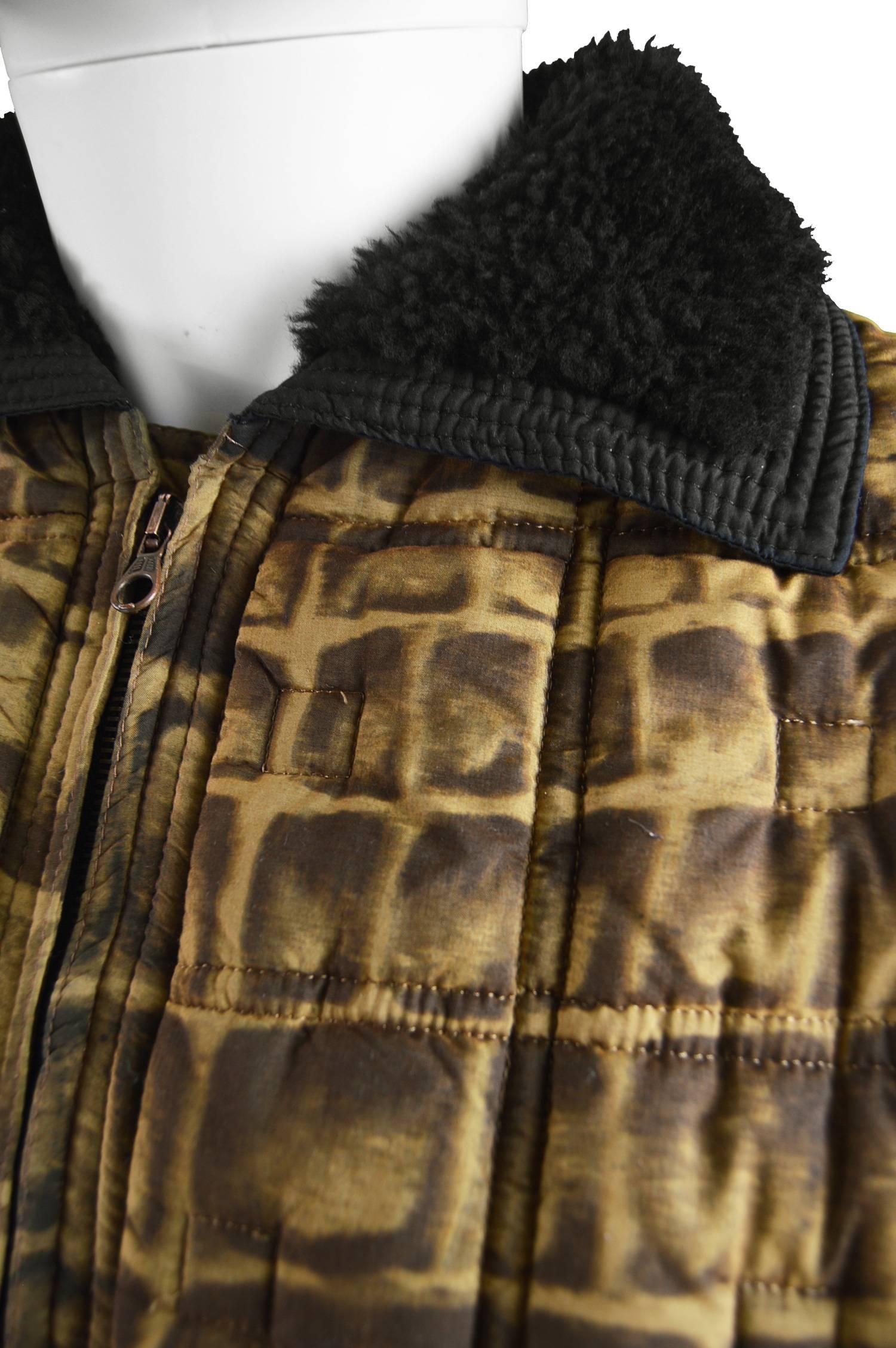 Brown Gianni Versace Men's Quilted Puffer Coat with Shearling Collar, c. 1992 For Sale