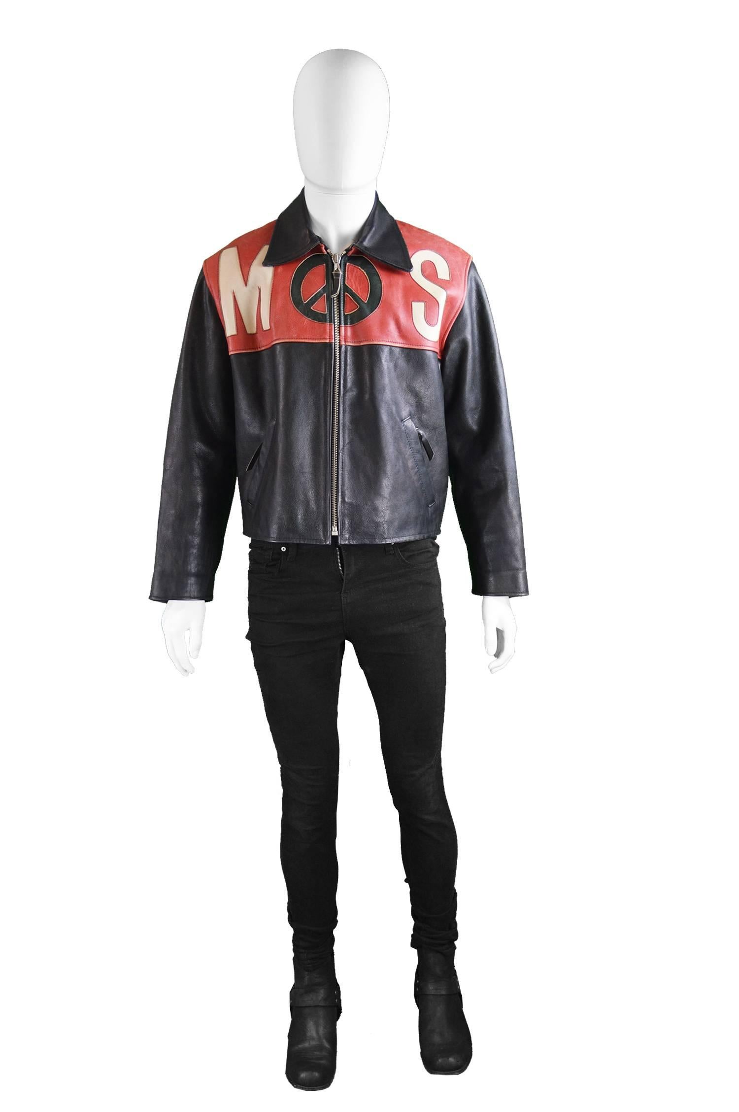 Moschino Men's Vintage Black and Red Love Heart Leather Coat, 1990s

Please Click +CONTINUE READING to see measurements, description and condition. 

Estimated Size: Men's Medium. Please check measurements.
Chest - 44” / 112cm (please allow roughly