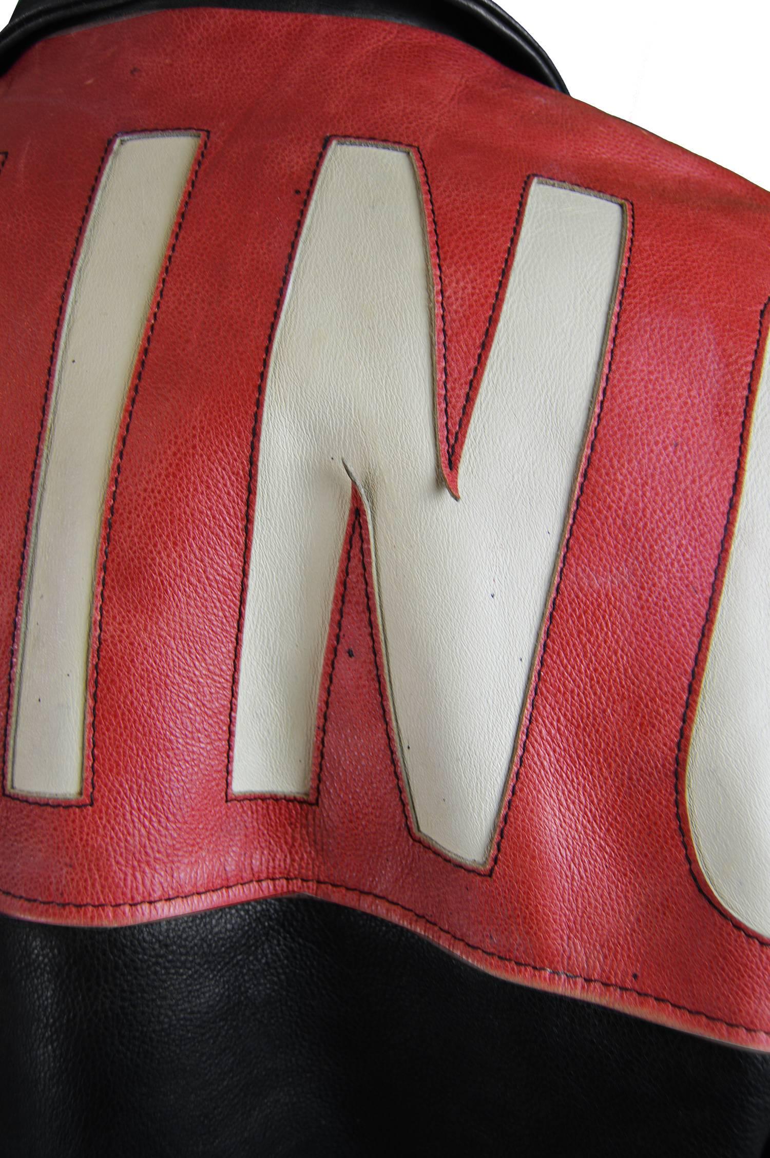 Moschino Men's Vintage Black and Red Love Heart Leather Jacket, 1990s 2