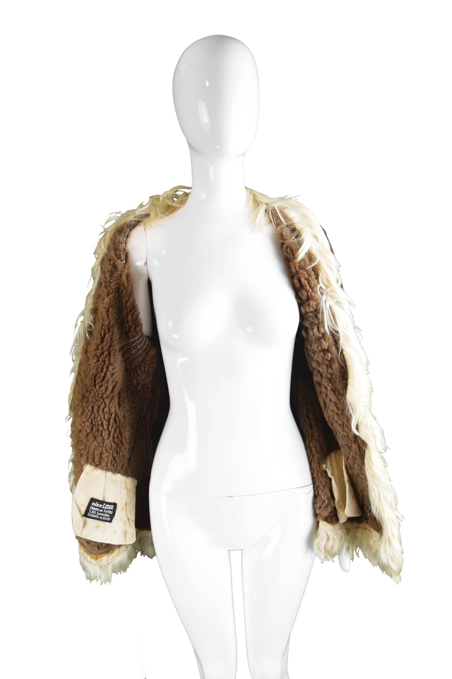 Women's Embroidered Lambskin Dark Brown Vintage Afghan Coat, 1970s