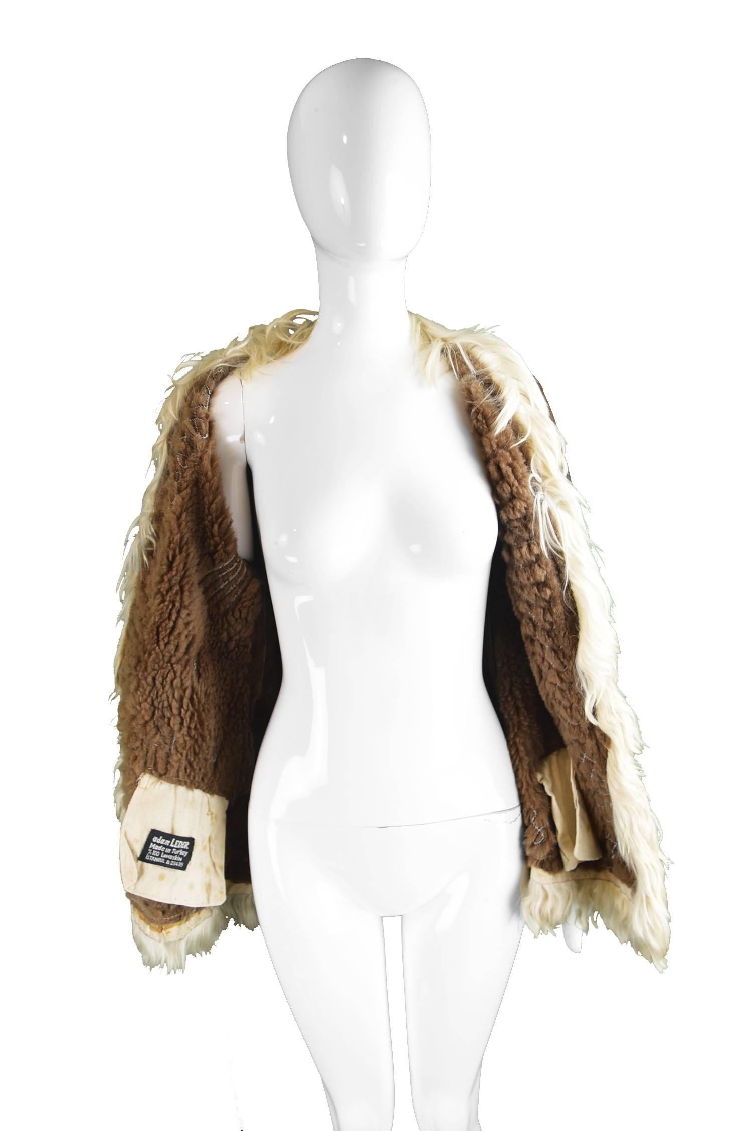 Women's Embroidered Lambskin Dark Brown Vintage Afghan Coat, 1970s 