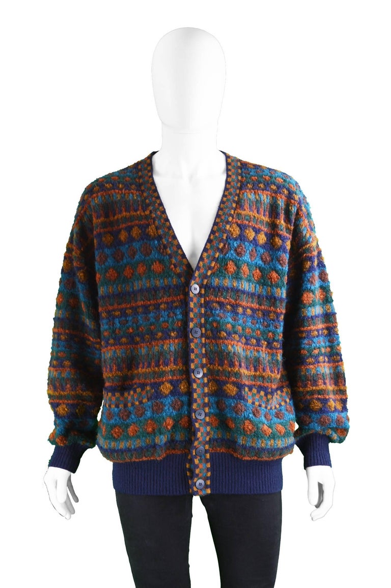 Missoni Mens Textured Italian Wool Vintage Cardigan Sweater, 1990s at