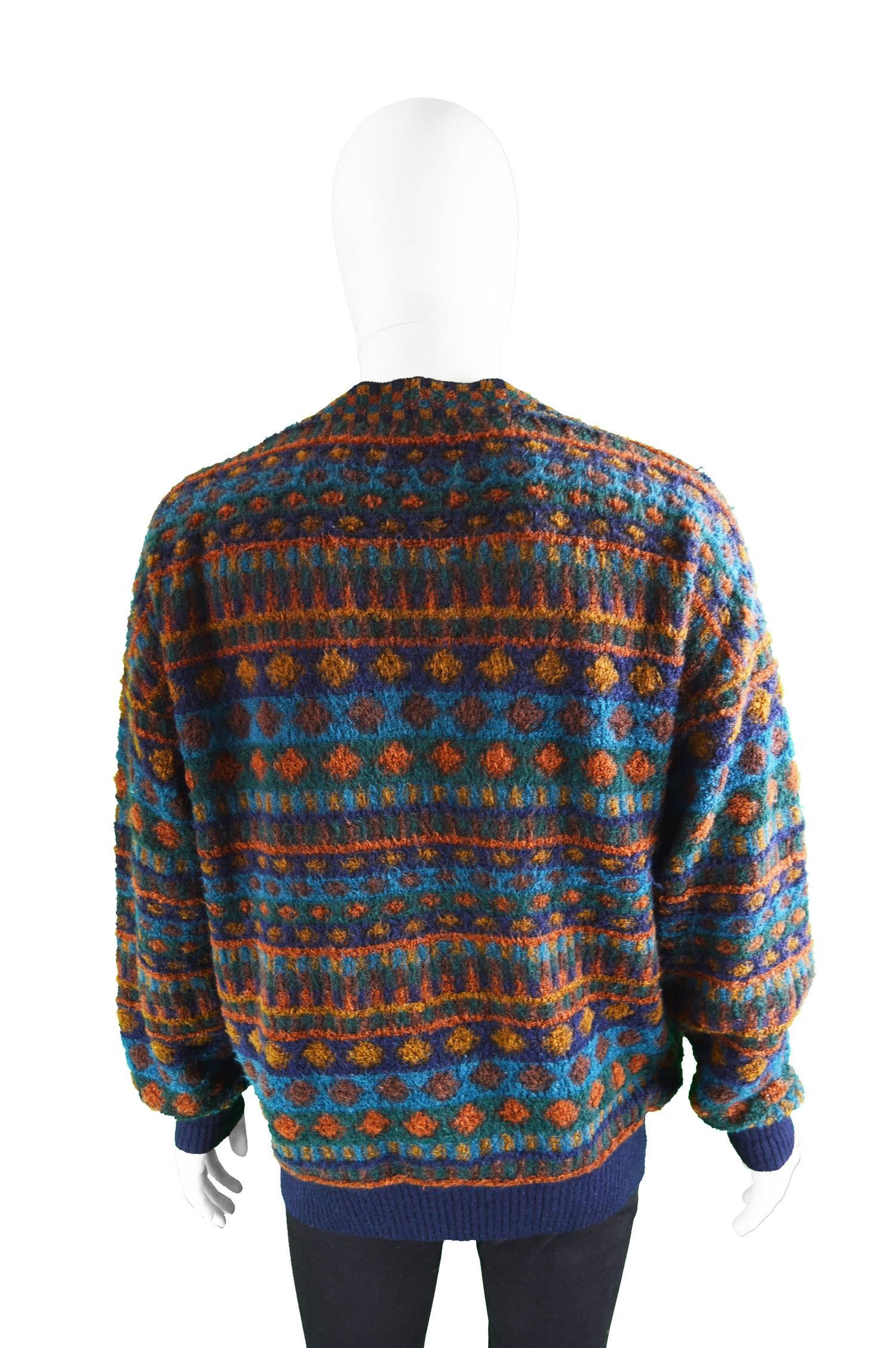 Black Missoni Mens Textured Italian Wool Vintage Cardigan Sweater, 1990s