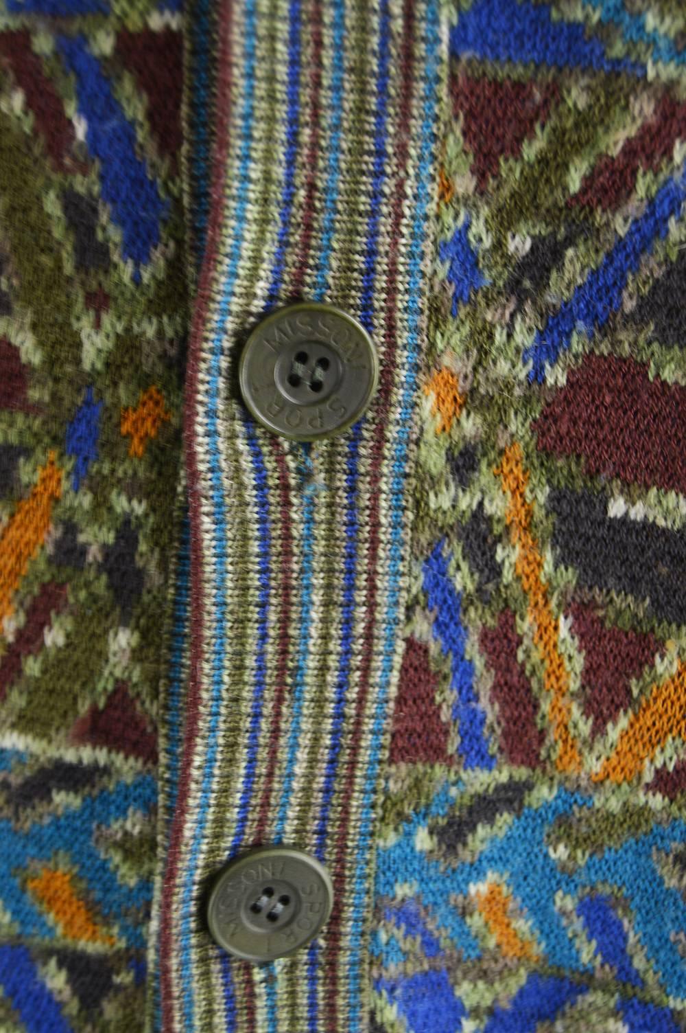 Missoni Men's Vintage Multicolored Patterned Wool Cardigan Sweater, 1990s In Excellent Condition In Doncaster, South Yorkshire