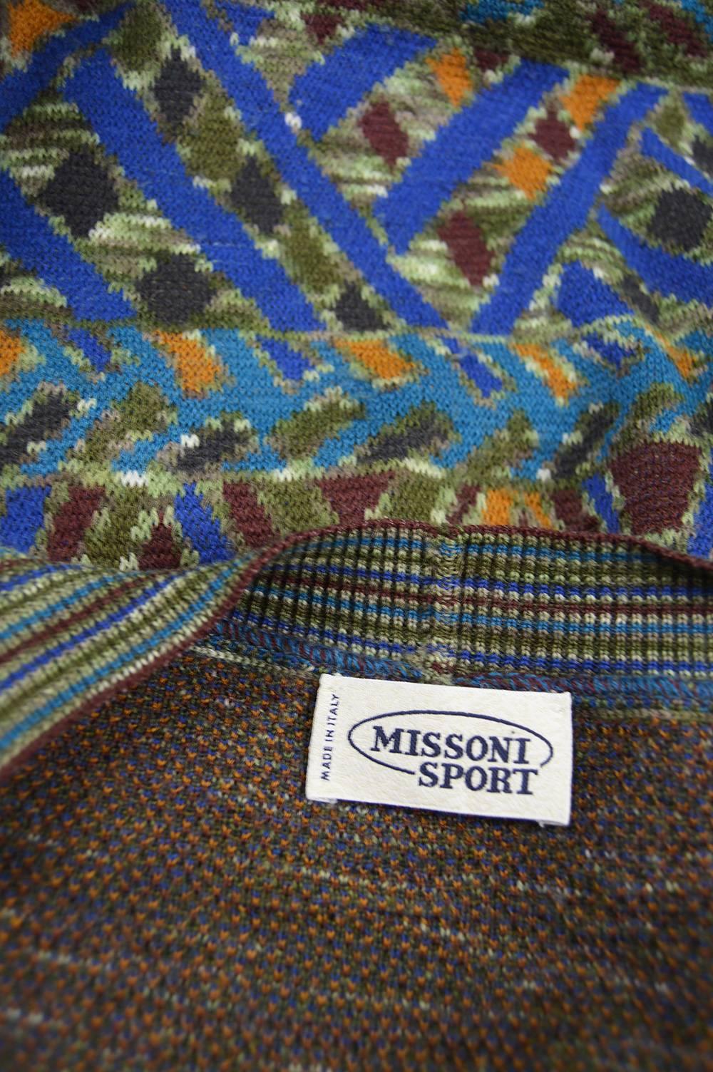 Missoni Men's Vintage Multicolored Patterned Wool Cardigan Sweater, 1990s 1