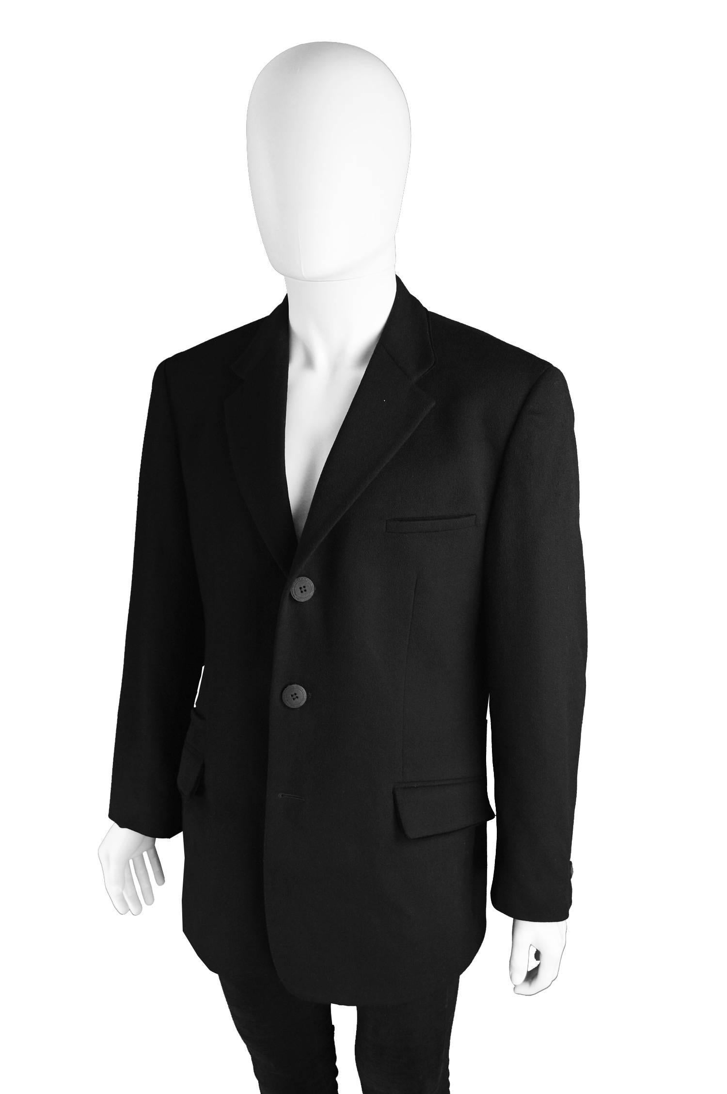 Black Istante by Gianni Versace Men's Vintage Cashmere, Wool and Velvet Blazer, 1990s