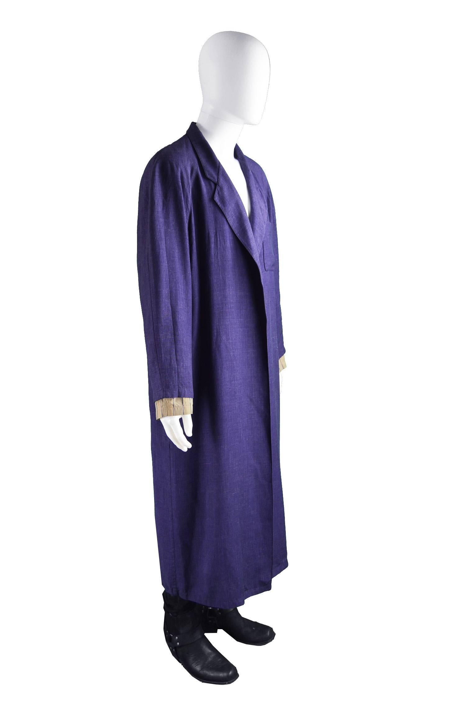 Jean Paul Gaultier Homme Pour Gibo Loose Purple Linen Coat, 1980s In Excellent Condition In Doncaster, South Yorkshire