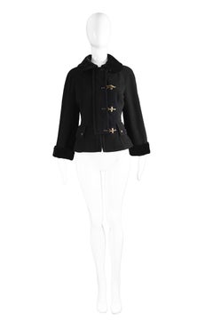 Moschino Vintage Black Wool Cashmere & Velvet Clip Buckle Detail Jacket, 1990s
