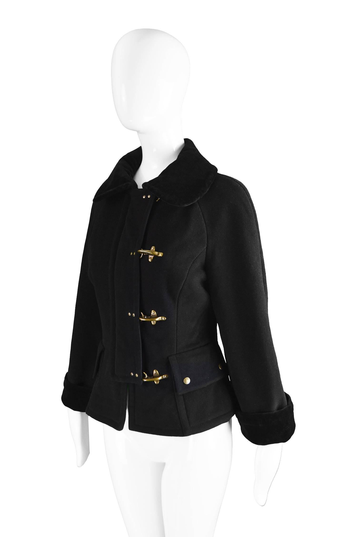 Moschino Vintage Black Wool Cashmere & Velvet Clip Buckle Detail Jacket, 1990s 1