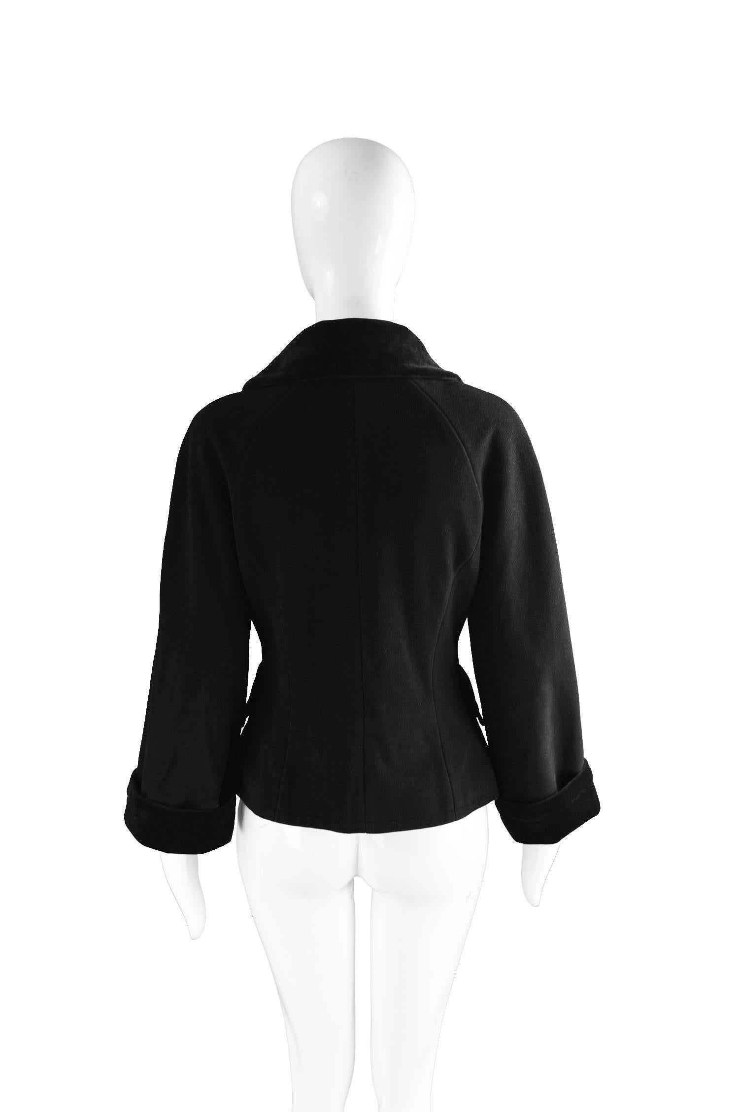 Moschino Vintage Black Wool Cashmere & Velvet Clip Buckle Detail Jacket, 1990s 2