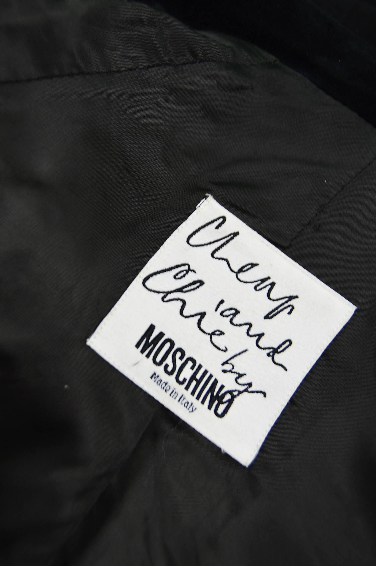 Moschino Vintage Black Wool Cashmere & Velvet Clip Buckle Detail Jacket, 1990s 3